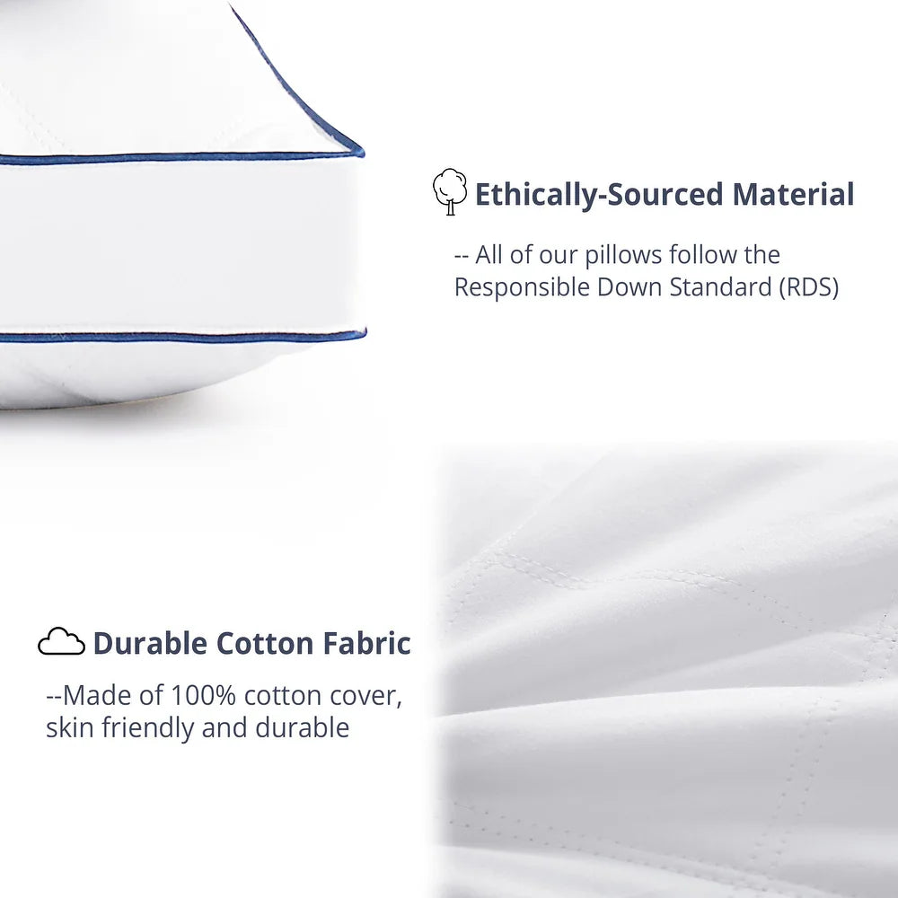 2 Pack Goose Feather Down Bed Pillow - White - Medium-Firm - King