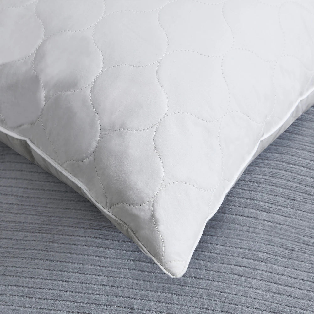 2 Pack Goose Feather Down Pillows with Quilted Cotton Cover - White - Medium - King