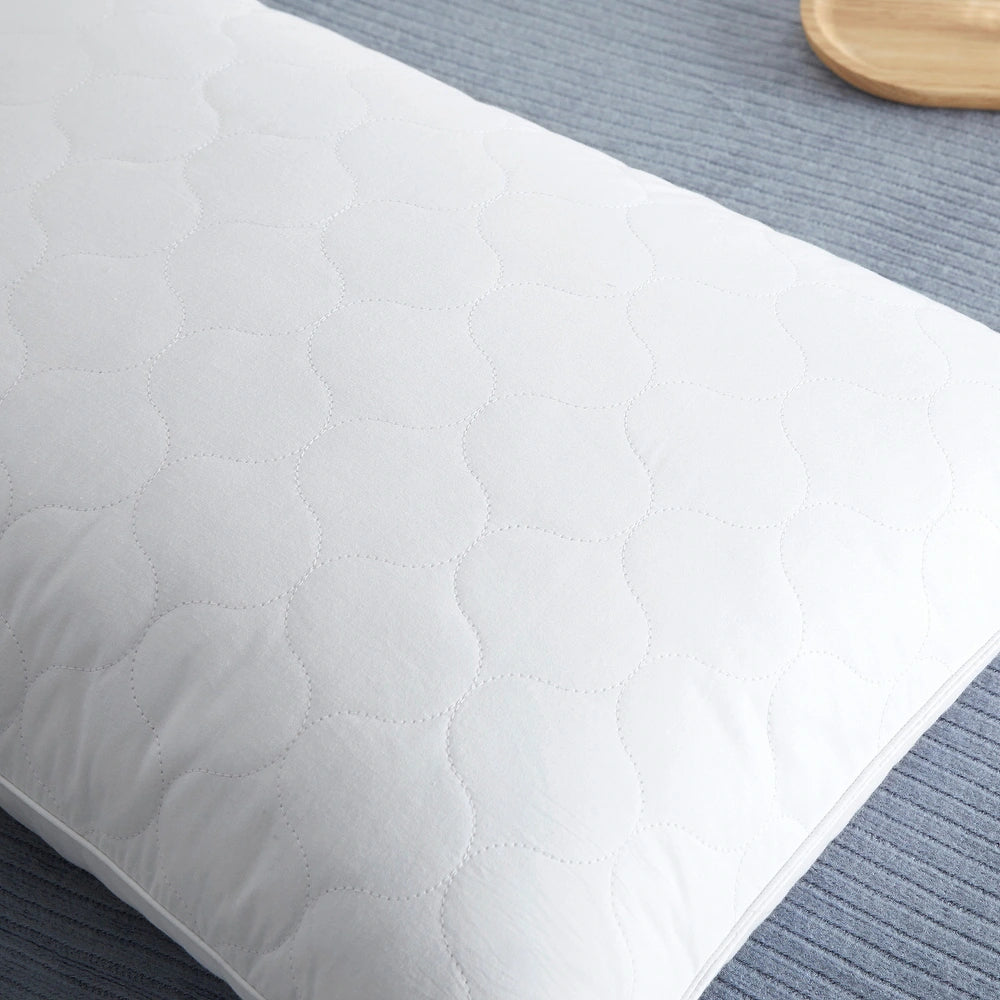 2 Pack Goose Feather Down Pillows with Quilted Cotton Cover - White - Medium - King