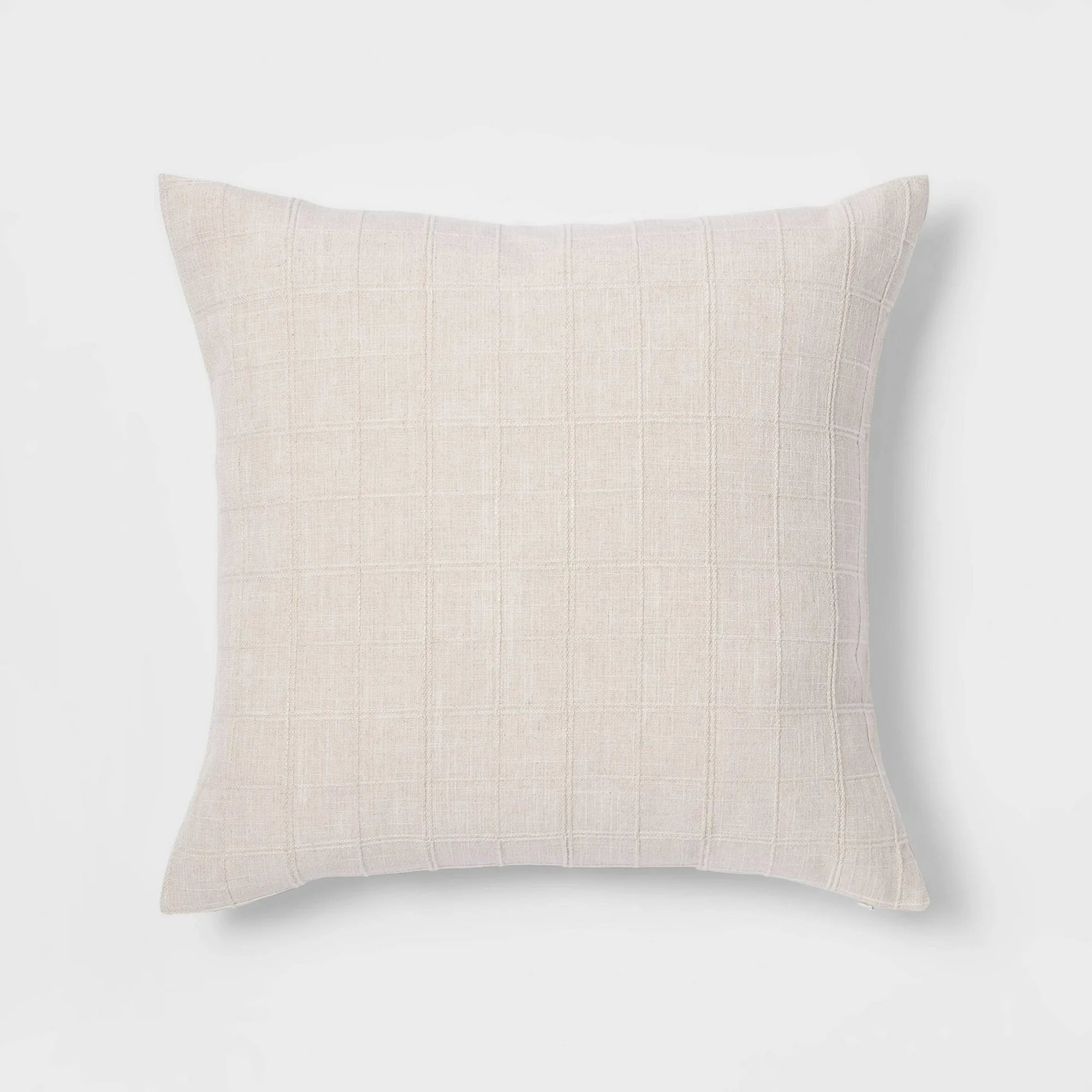 [2 Pack]- Oversized Woven Washed Windowpane Square Throw Pillow Cream