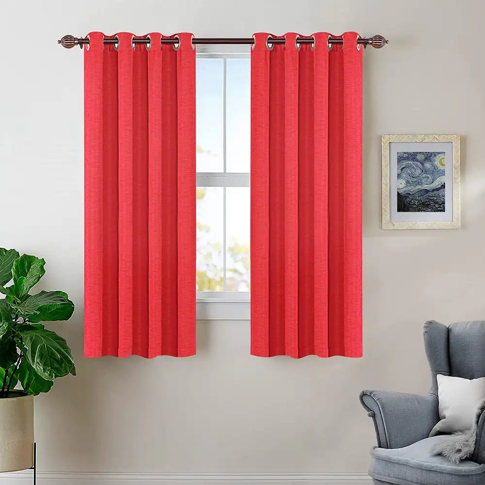 Deco Window Semi-Blackout Door Curtains Solid Polyester Metal Eyelet Matching Tieback - Red