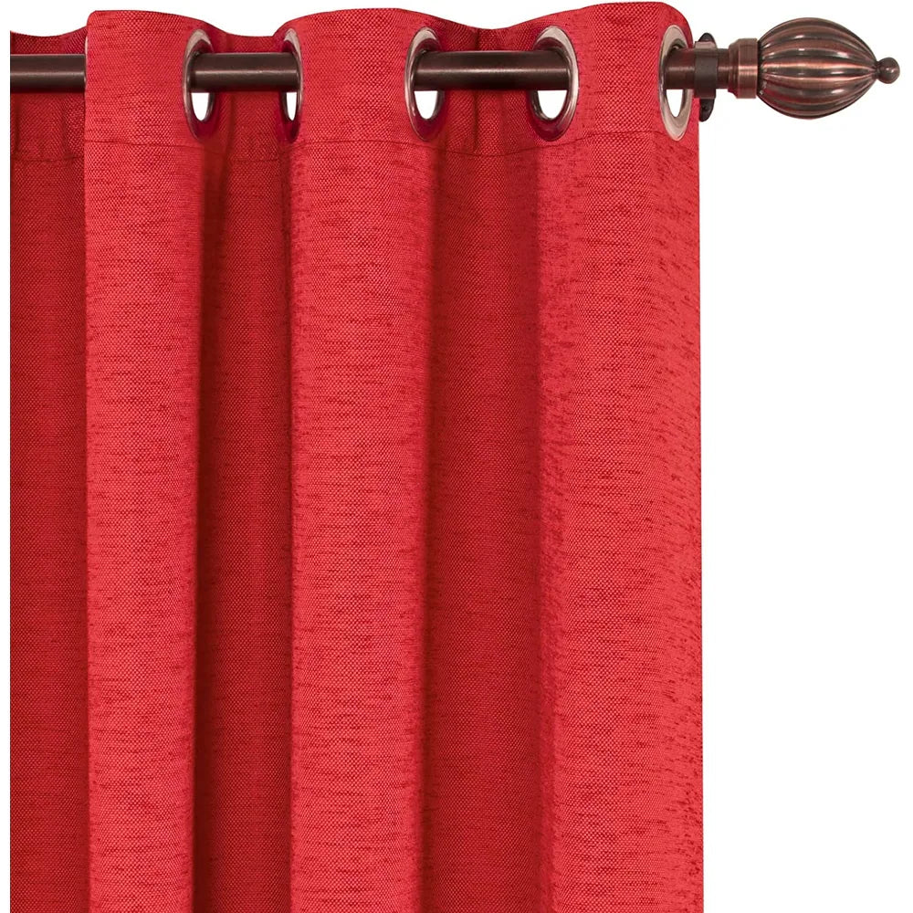 Deco Window Semi-Blackout Door Curtains Solid Polyester Metal Eyelet Matching Tieback - Red