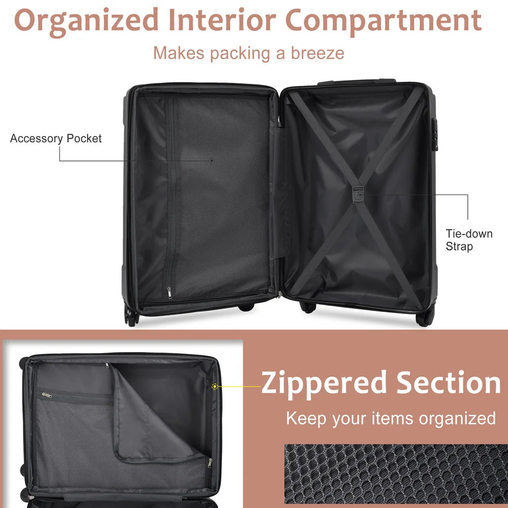 2 Pieces Travel Suitcase ABS Hardside Luggage Sets Expandable w/Silent Spinner Wheels & TSA Lock