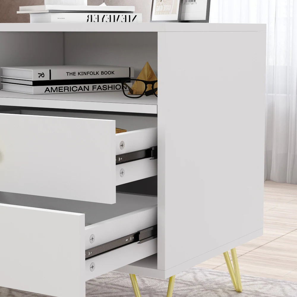 2-drawer Nightstand with One Open Shelf - White