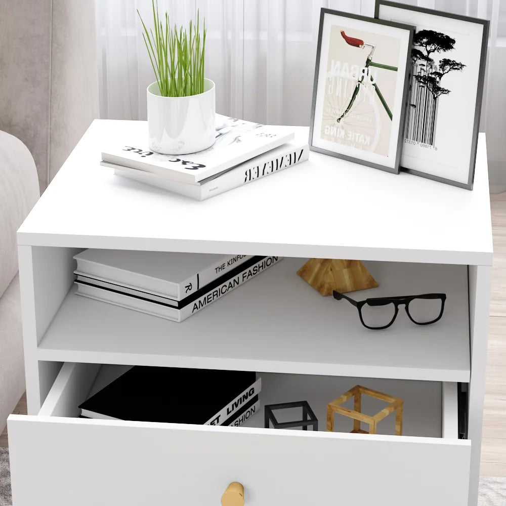 2-drawer Nightstand with One Open Shelf - White