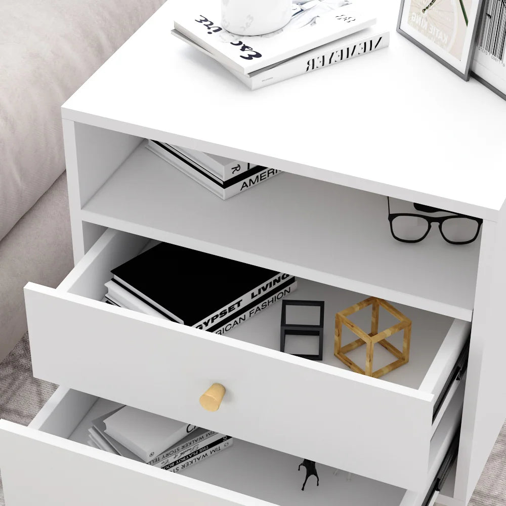 2-drawer Nightstand with One Open Shelf - White