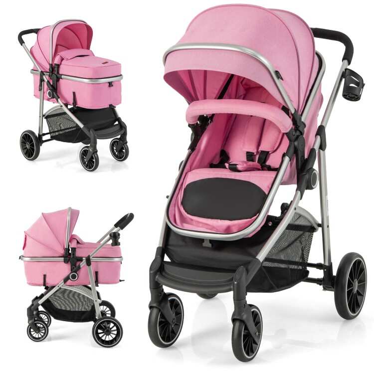 2-in-1 Convertible Baby Stroller with Reversible Seat - Pink