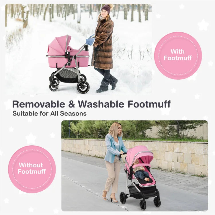 2-in-1 Convertible Baby Stroller with Reversible Seat - Pink
