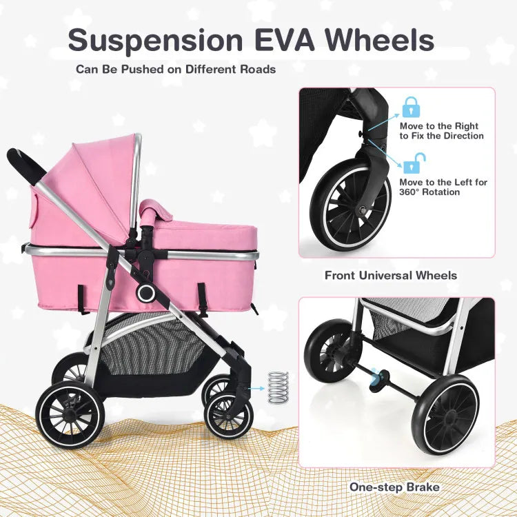 2-in-1 Convertible Baby Stroller with Reversible Seat - Pink