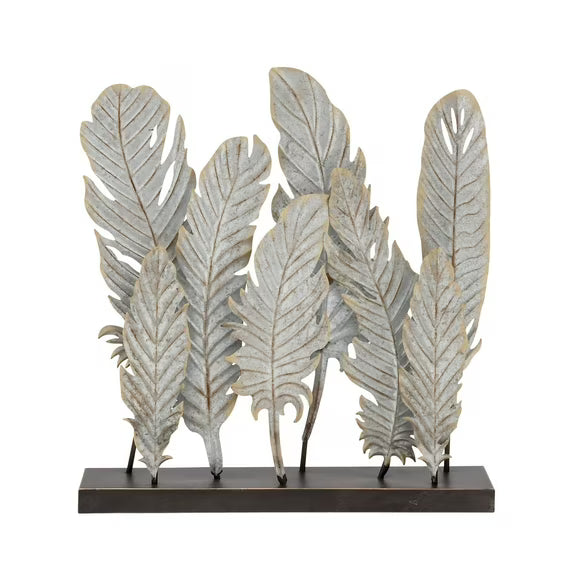 20" x 21" Gray Metal Feathers Bird Sculpture, by DecMode SHOWROOM ITEM