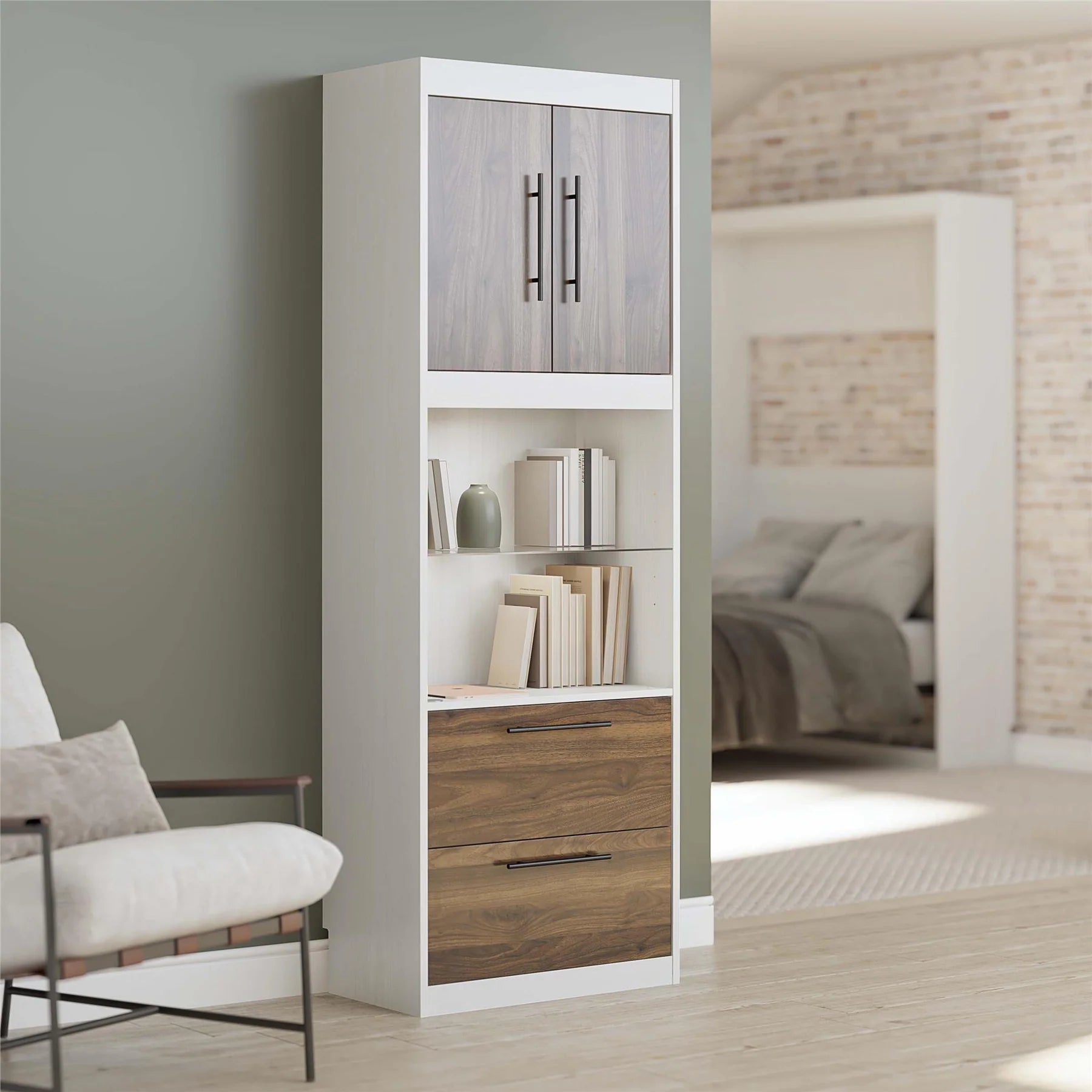 Storage Cabinet with Drawers and Touch Sensor LED Lighting