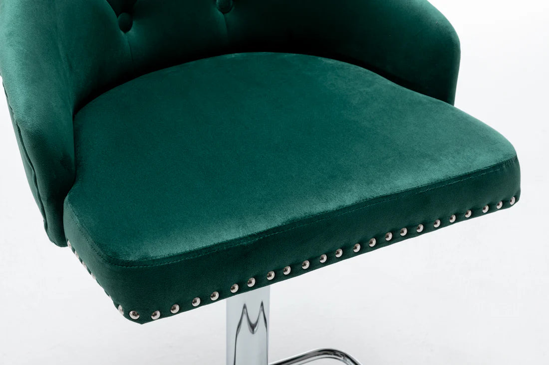 Upholstered Dining Adjustable Seat, High Back Stool Bar Chair Green Tufted