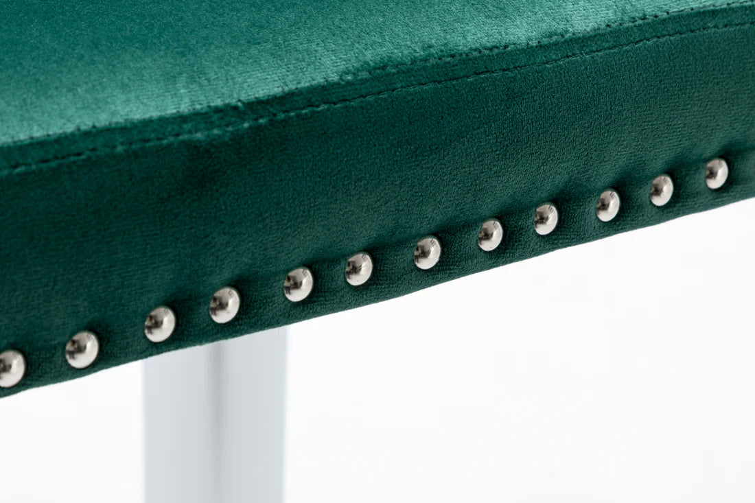 Upholstered Dining Adjustable Seat, High Back Stool Bar Chair Green Tufted