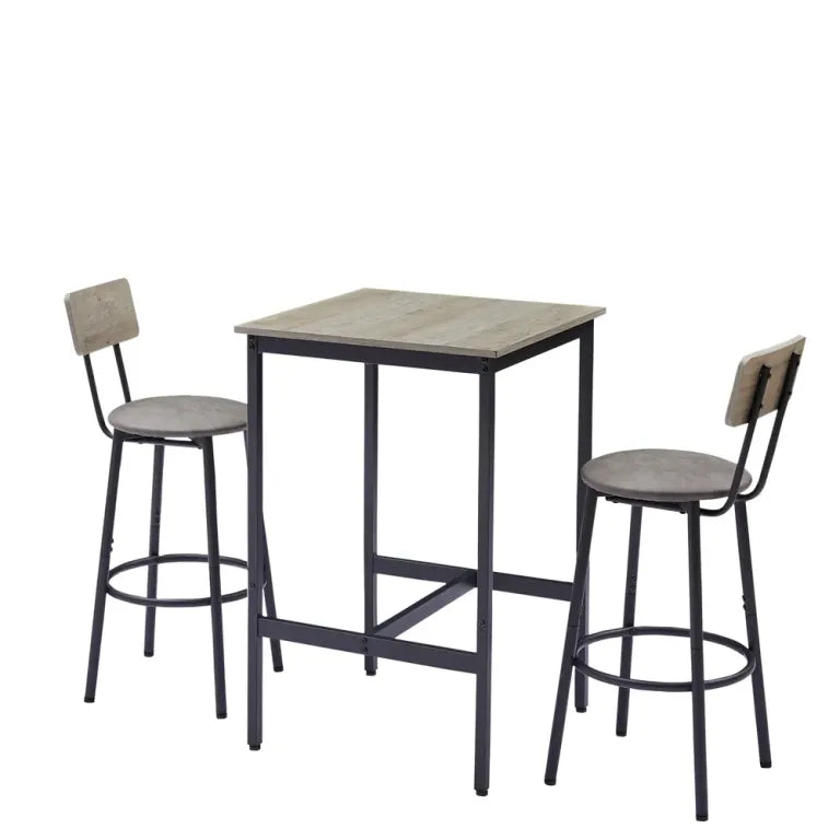 Bar Table Set with 2 Bar Stools PU Soft Seat with Backrest, Grey
