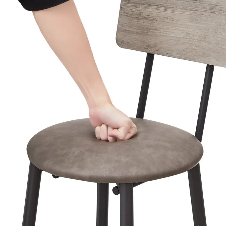 Bar Table Set with 2 Bar Stools PU Soft Seat with Backrest, Grey
