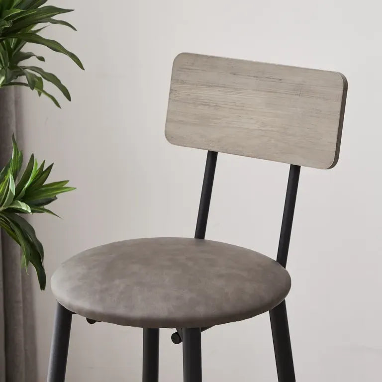 Bar Table Set with 2 Bar Stools PU Soft Seat with Backrest, Grey