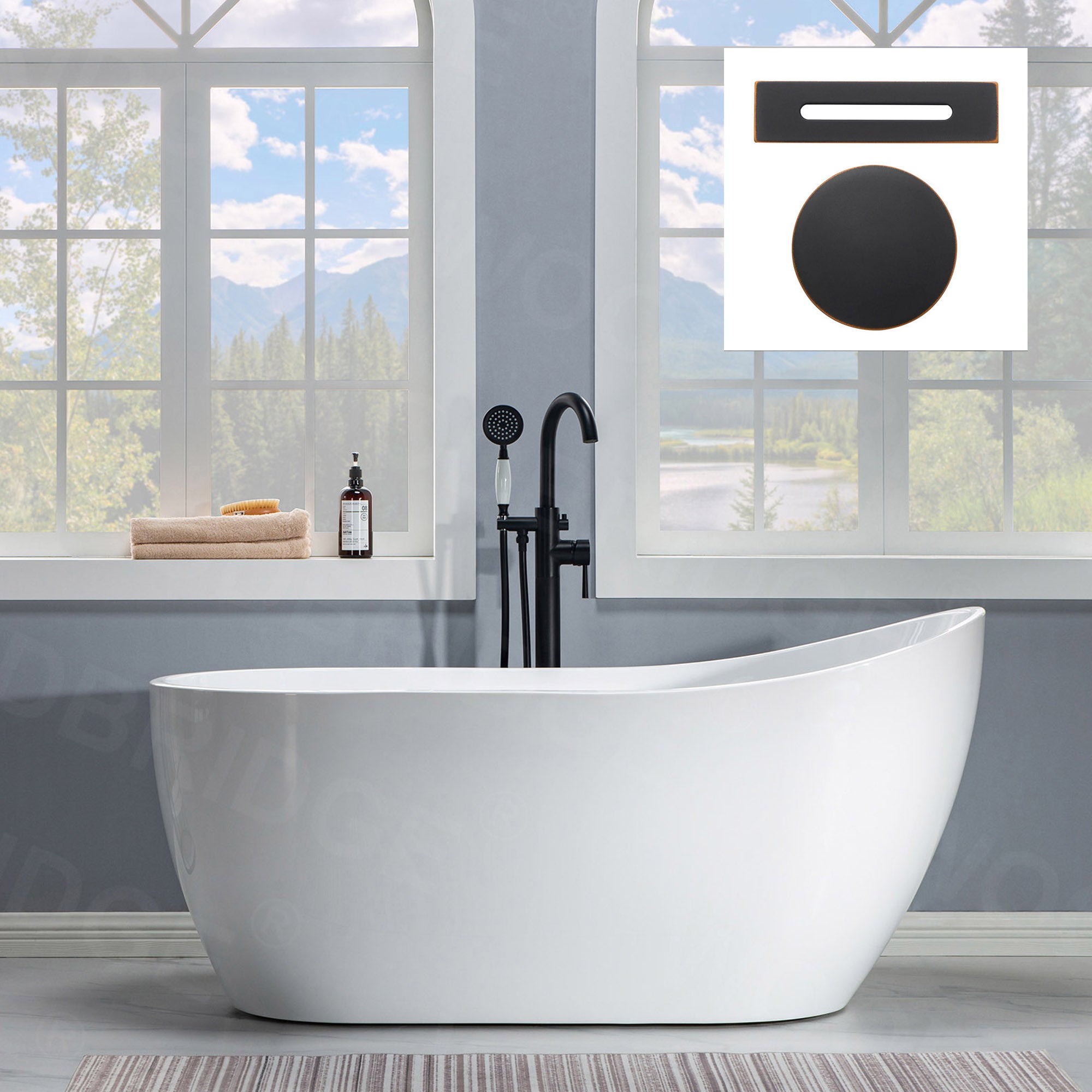 Acrylic Freestanding Bathtub Contemporary Soaking Tub with Brushed Nickel Overflow and Drain, White