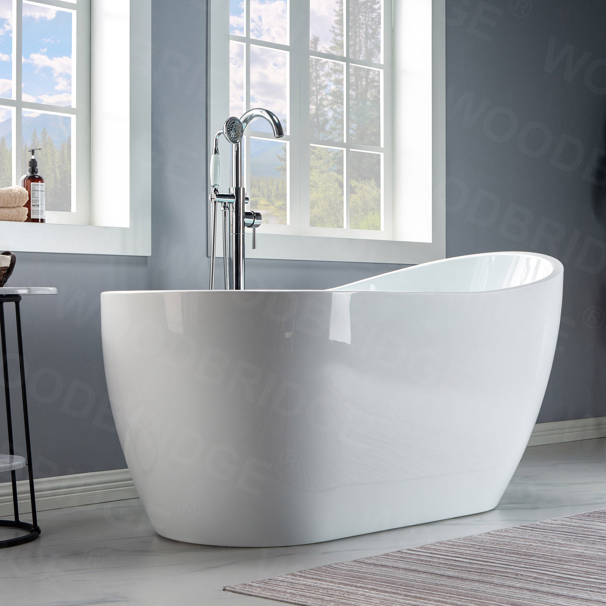 Acrylic Freestanding Bathtub Contemporary Soaking Tub with Brushed Nickel Overflow and Drain, White