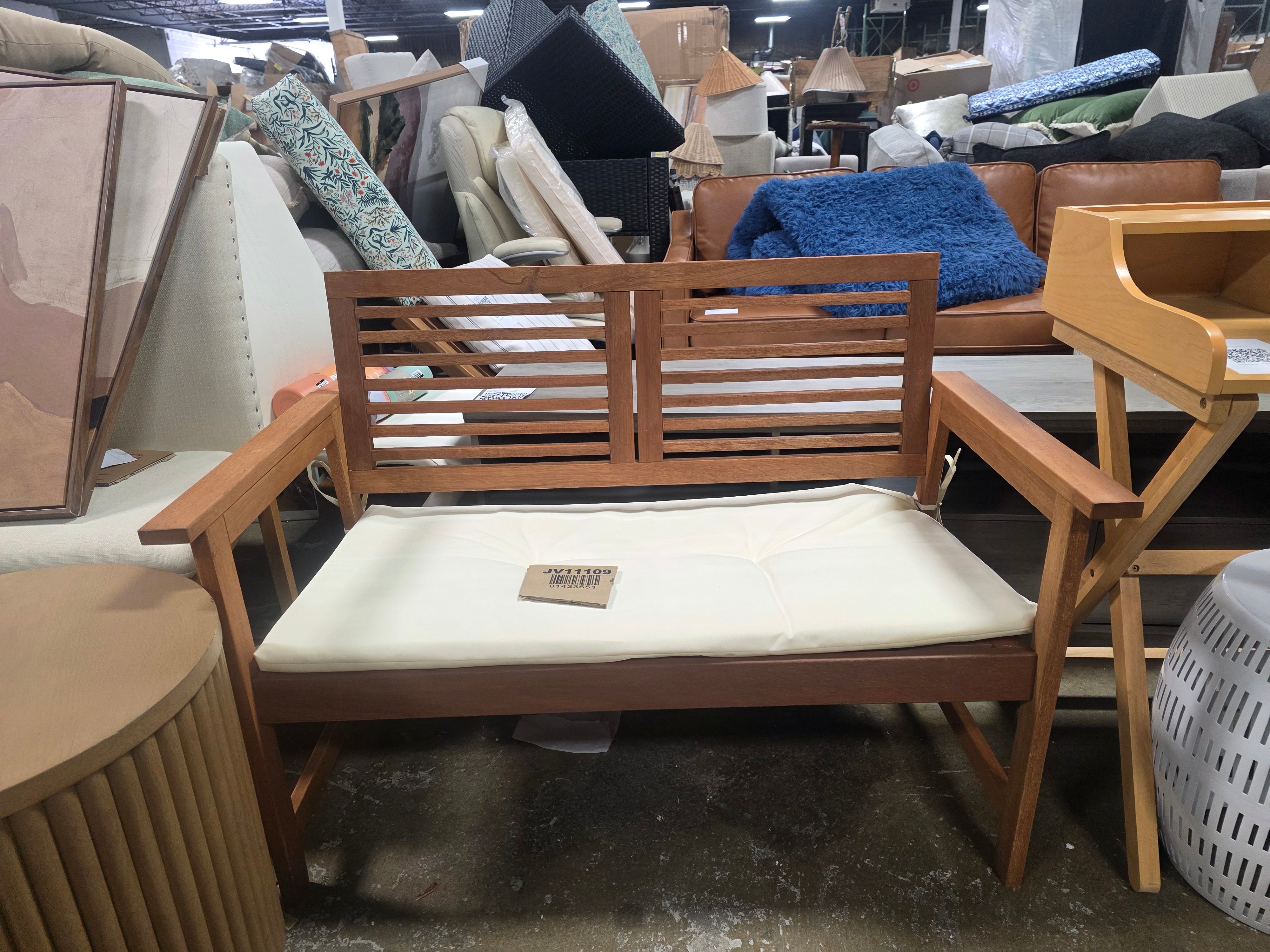2-Person Solid Wood Patio Bench with Backrest and Cushion - SHOWROOM ITEM