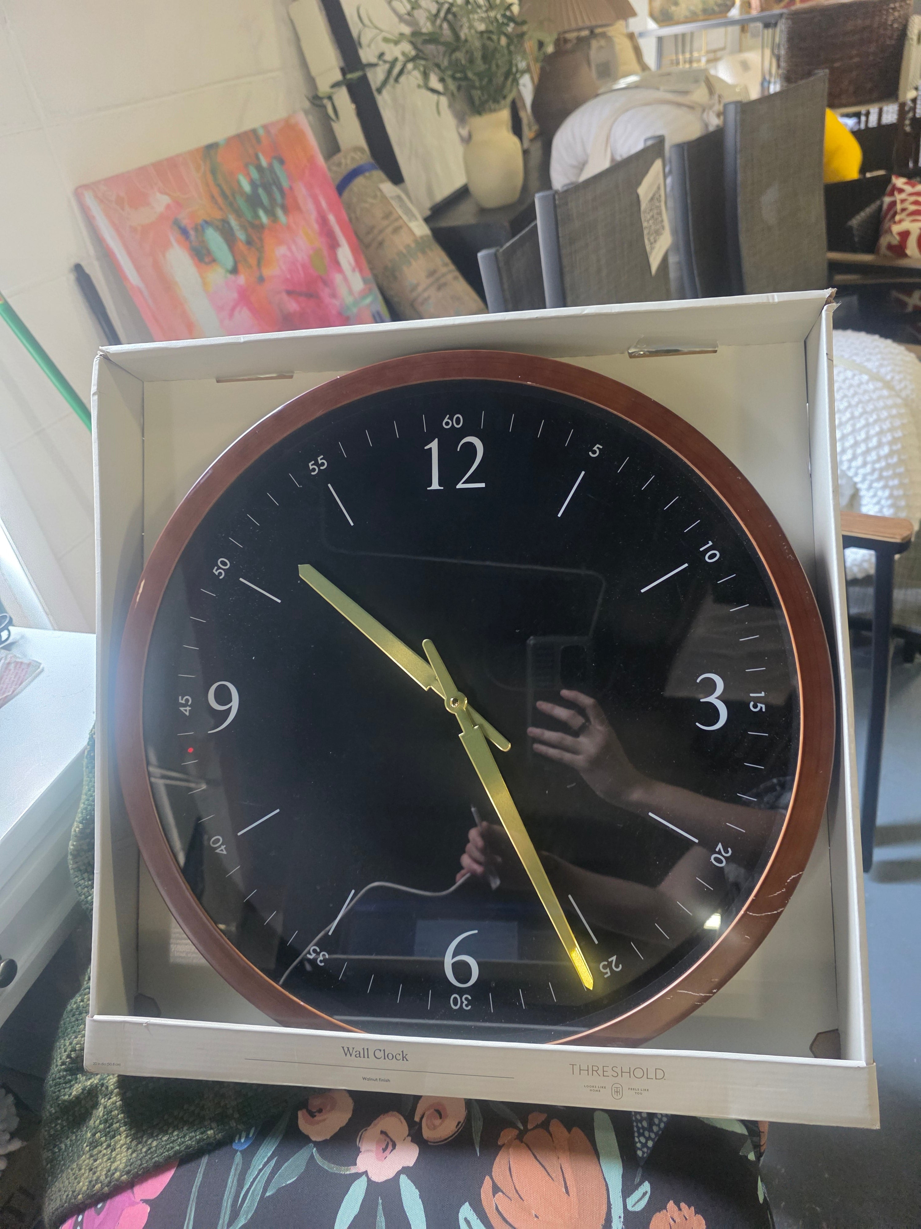 20" Walnut Woodgrain Wall Clock Black - Threshold™ - SHOWROOM ITEM