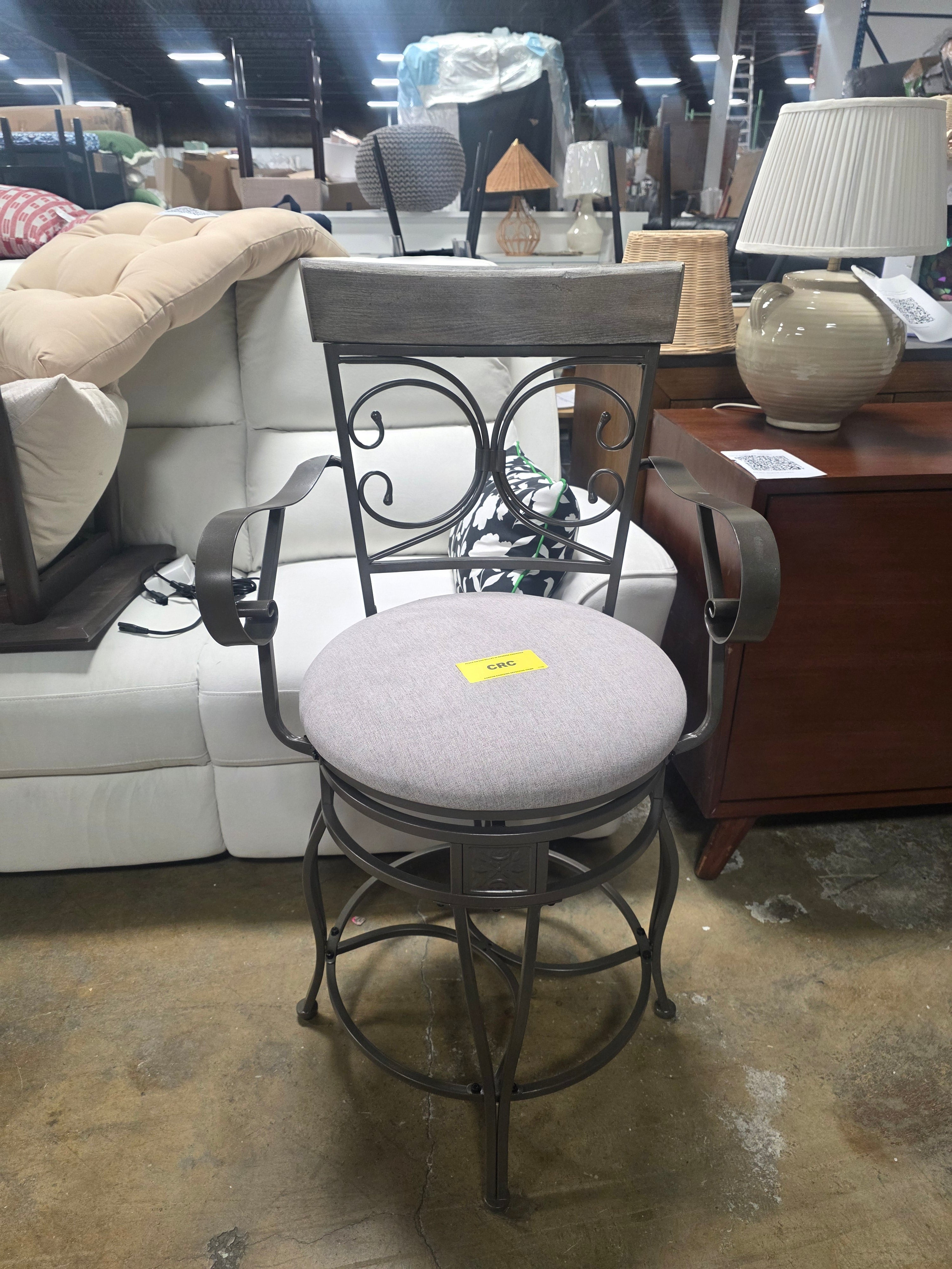 Nora Big and Tall Faux Leather Metal Swivel Seat Barstool with Arms - Linon - SHOWROOM ITEM 🔴