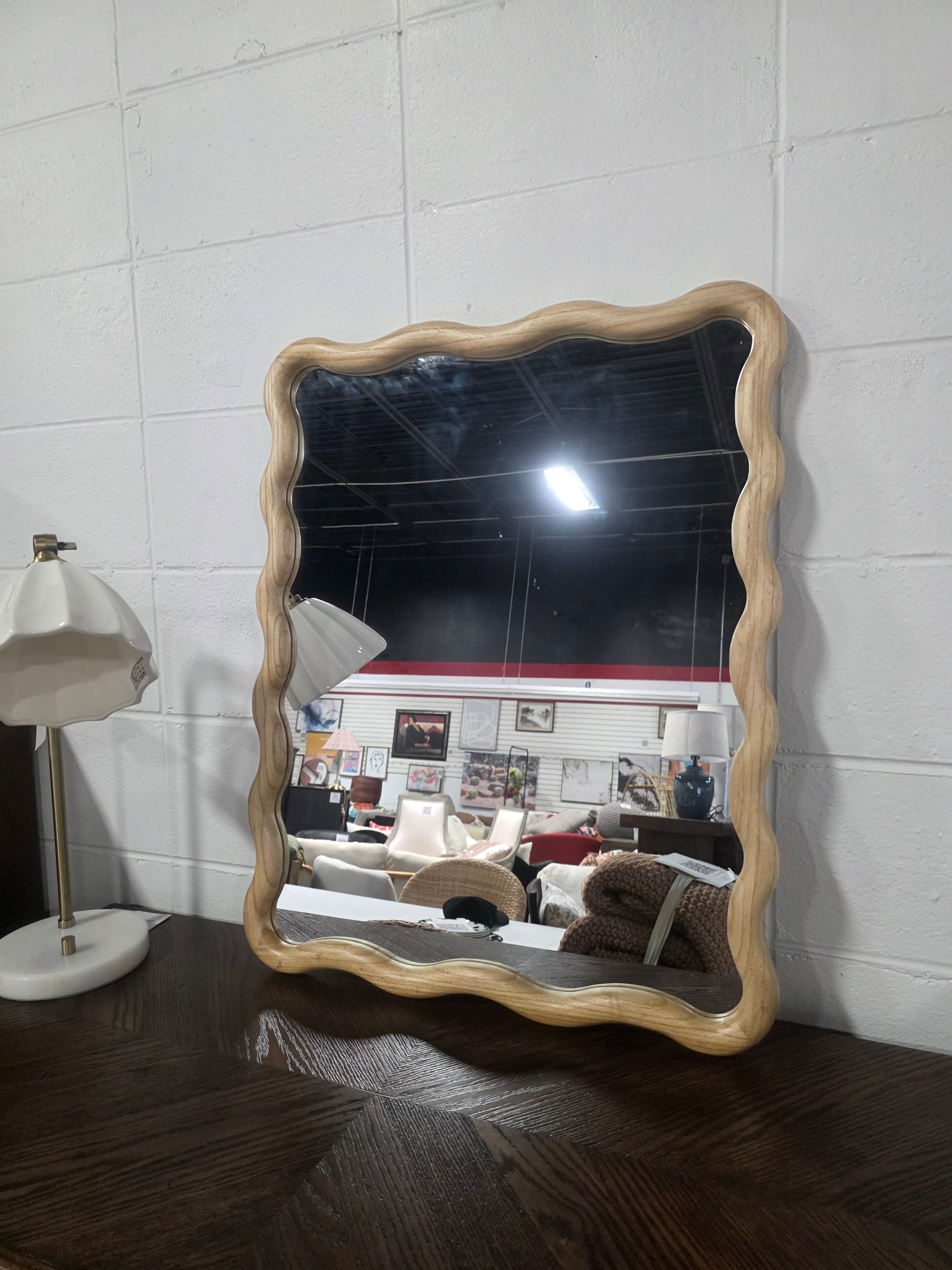 24"x 30" Scalloped Wall Mirror Natural Wood - Threshold - SHOWROOM ITEM