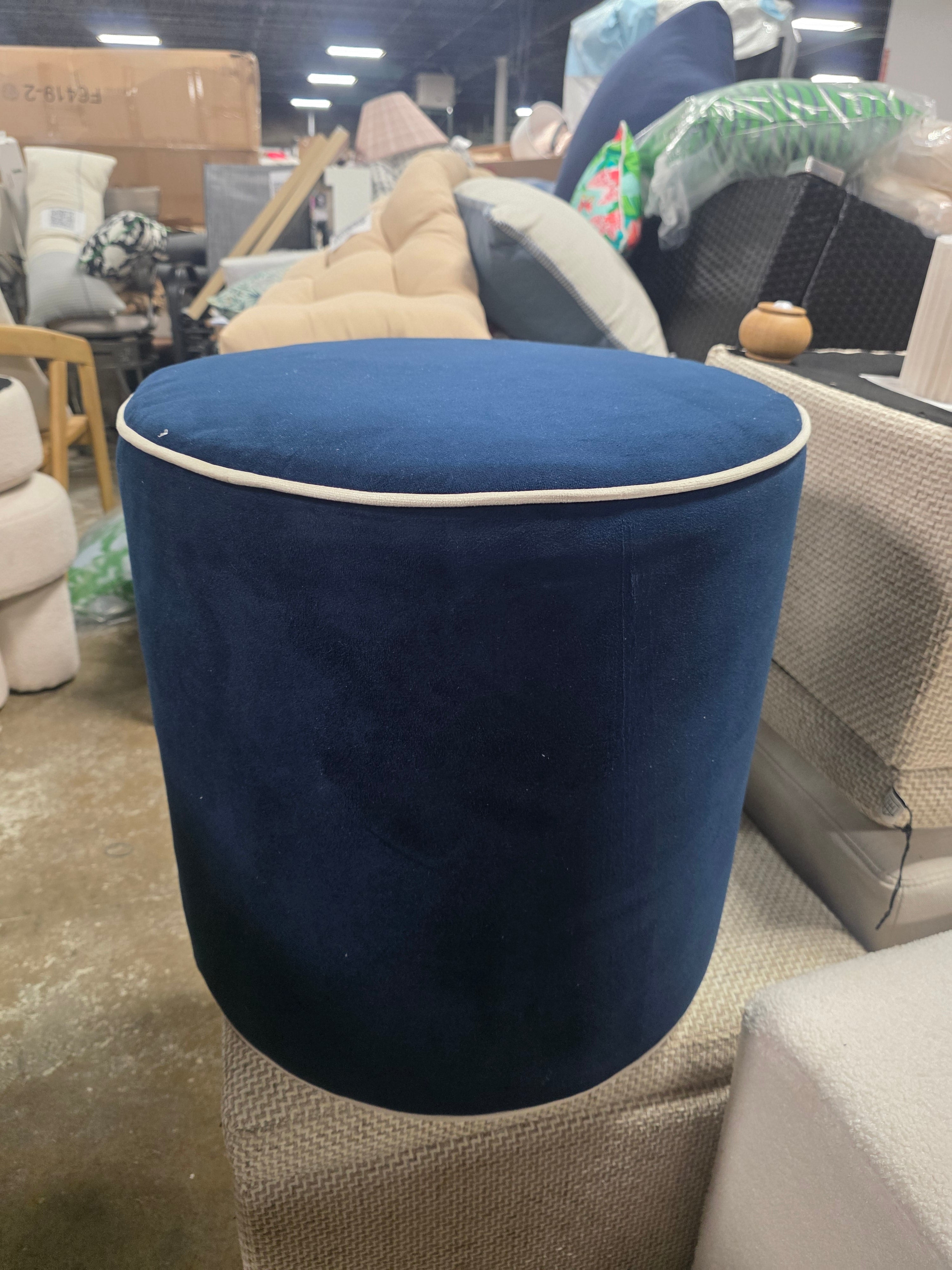 Contrast Welt Drum Ottoman in Velvet - Threshold™ - SHOWROOM ITEM