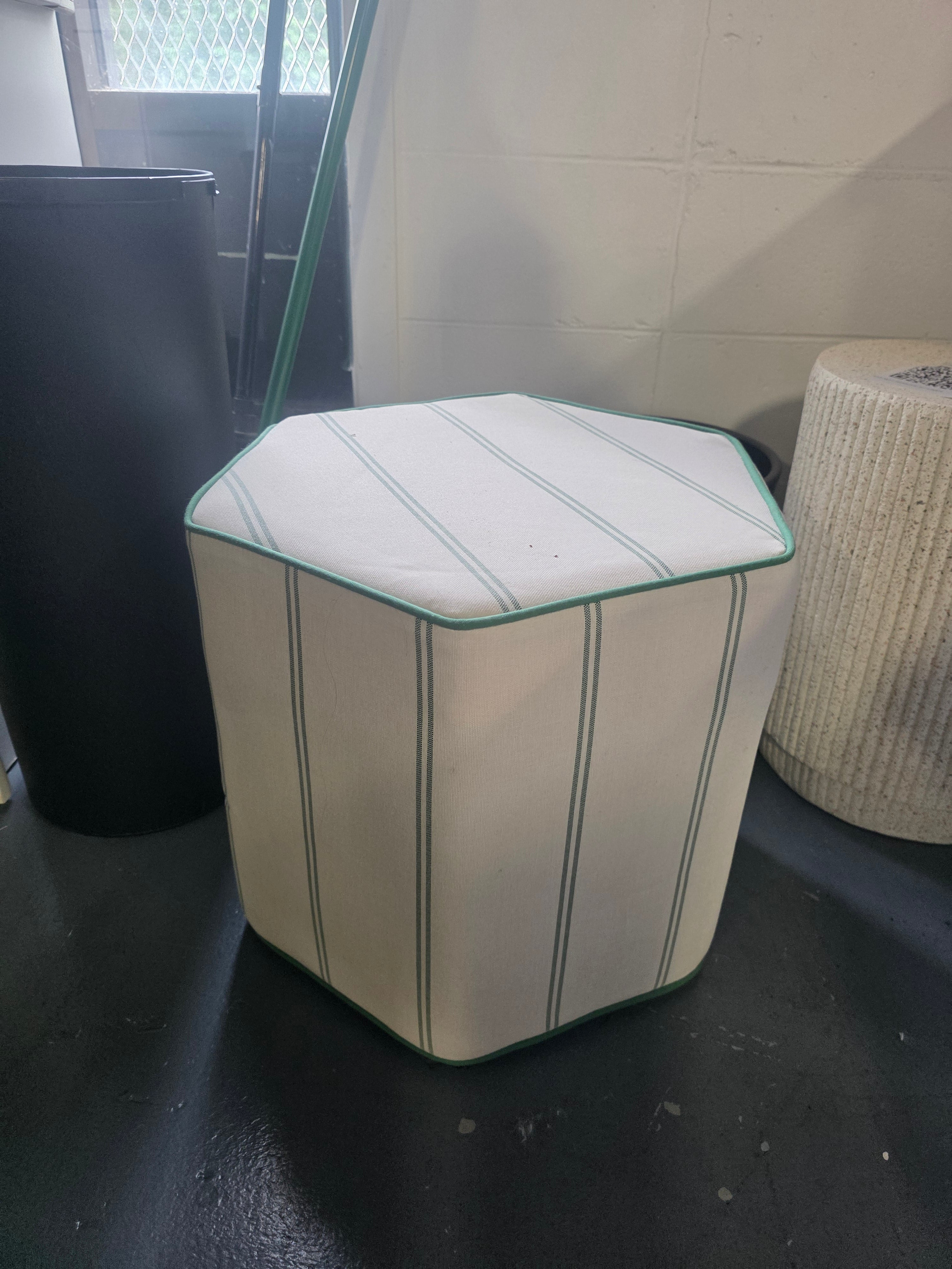 18"x16" Lydia Stripe Hexagon Outdoor Patio Poufs Green/Off-White - Threshold - SHOWROOM ITEM