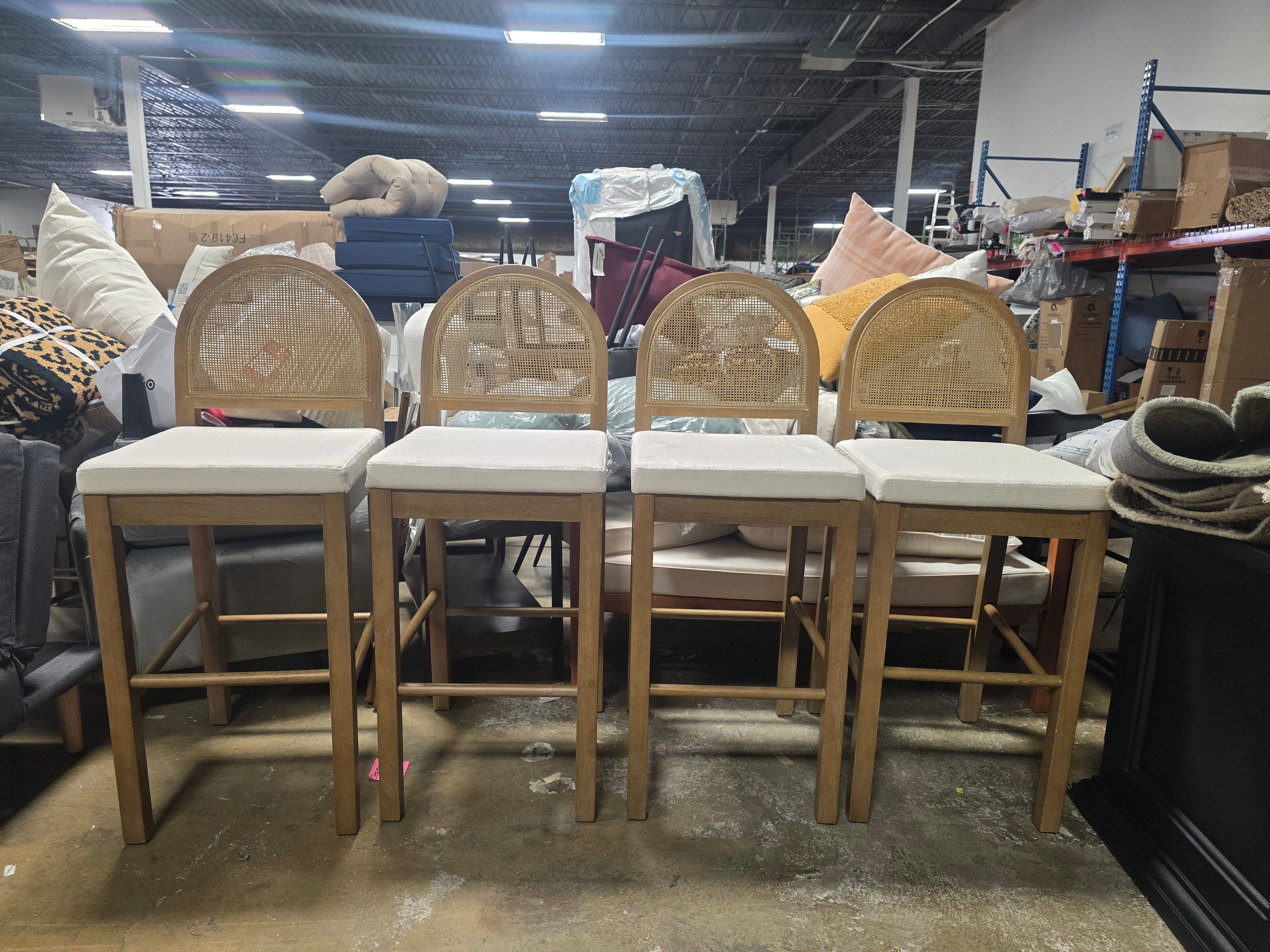 Boucle & Rattan Bar Stools Light Brown (Set of 4) - SHOWROOM ITEM
