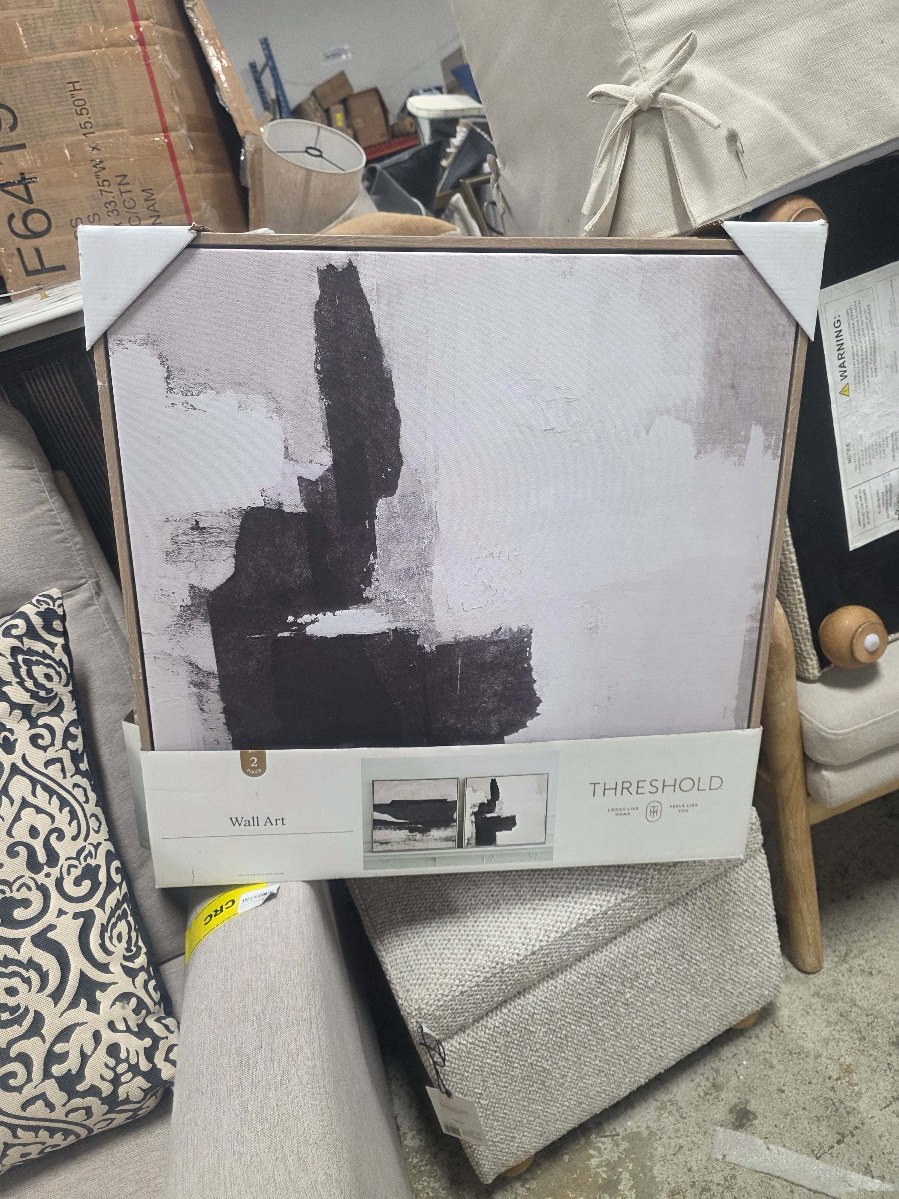 (Set of 2) 24" x 24" Framed Canvas Black - Threshold™: - SHOWROOM ITEM