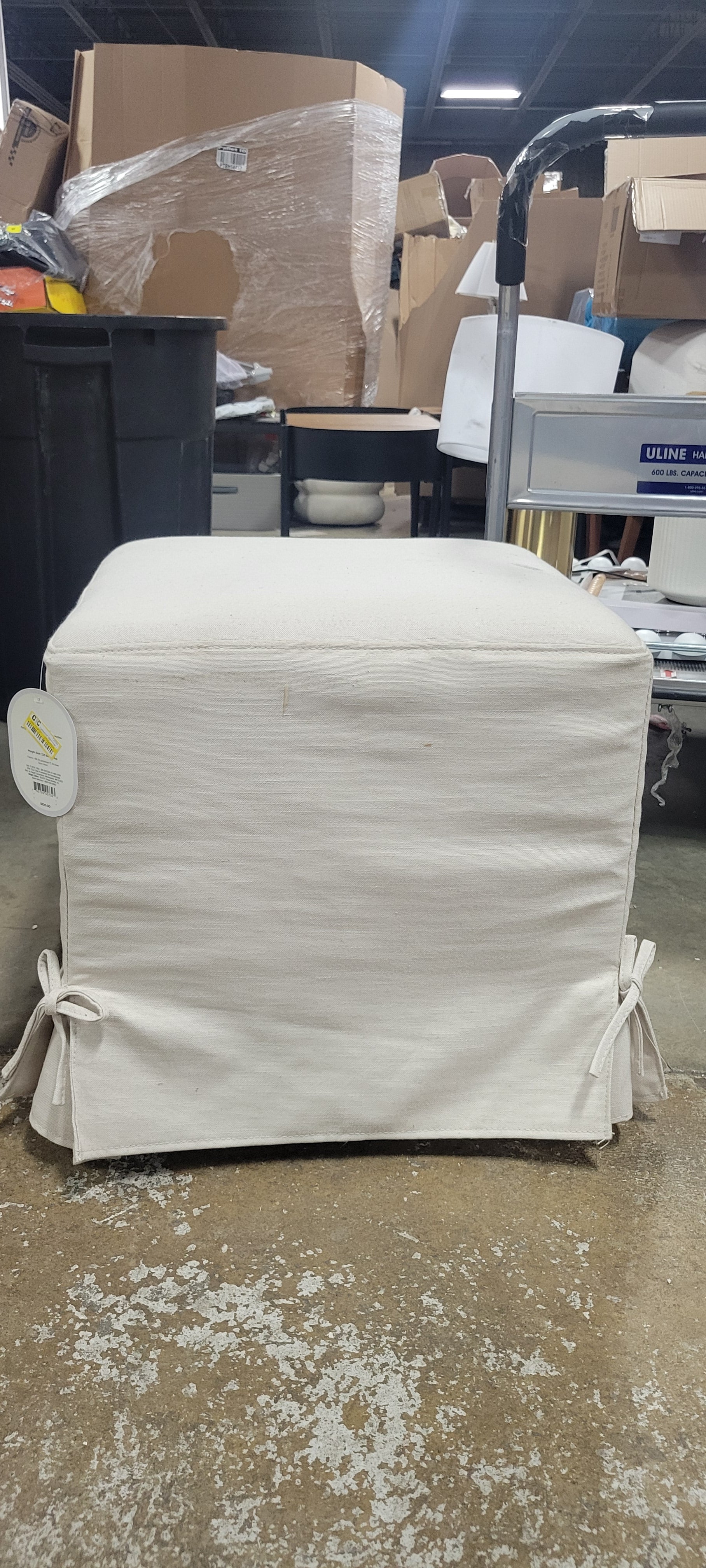 Lynwood Slipcover Cube Ottoman with Tie Details Cream - Threshold™ - SHOWROOM ITEM