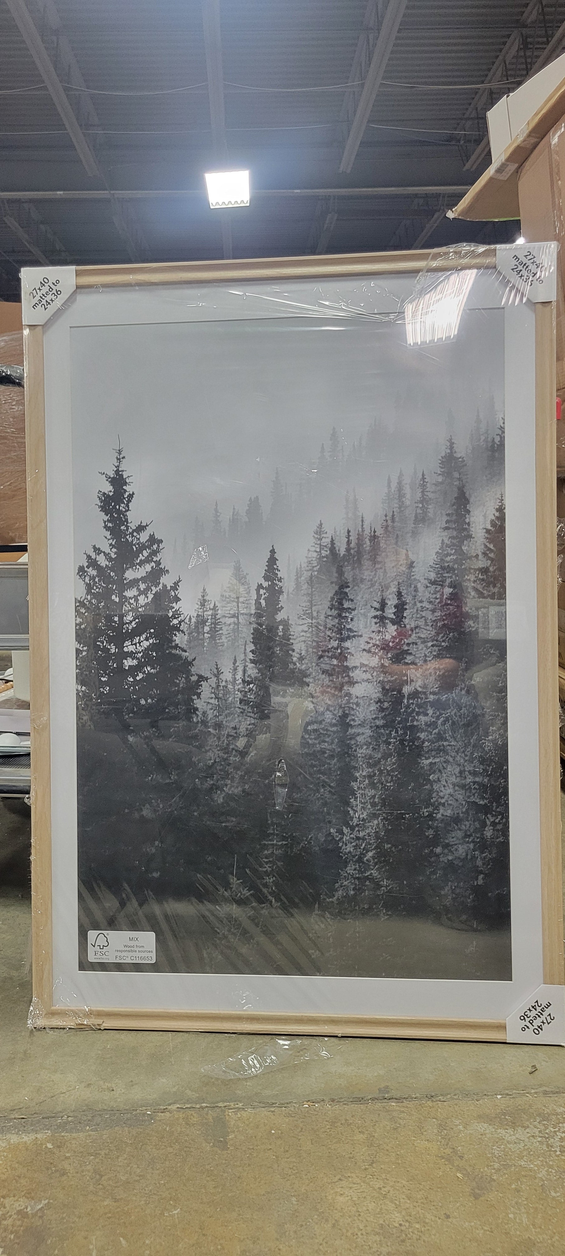 27x40 Picture Frame with Mat for 24x36 Natural Wood - SHOWROOM ITEM