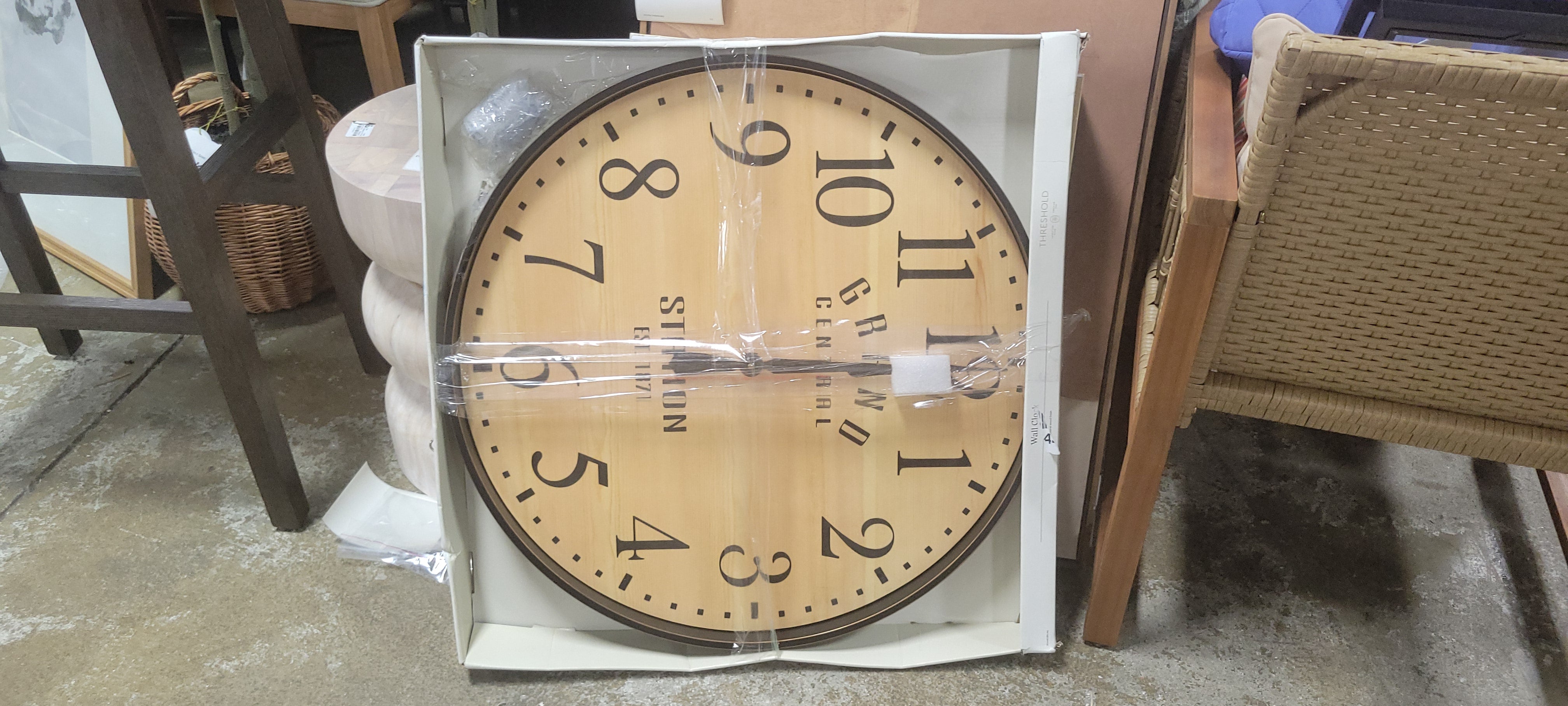26" Grand Central Station Wall Clock Tan/Black - Threshold™ - SHOWROOM ITEM