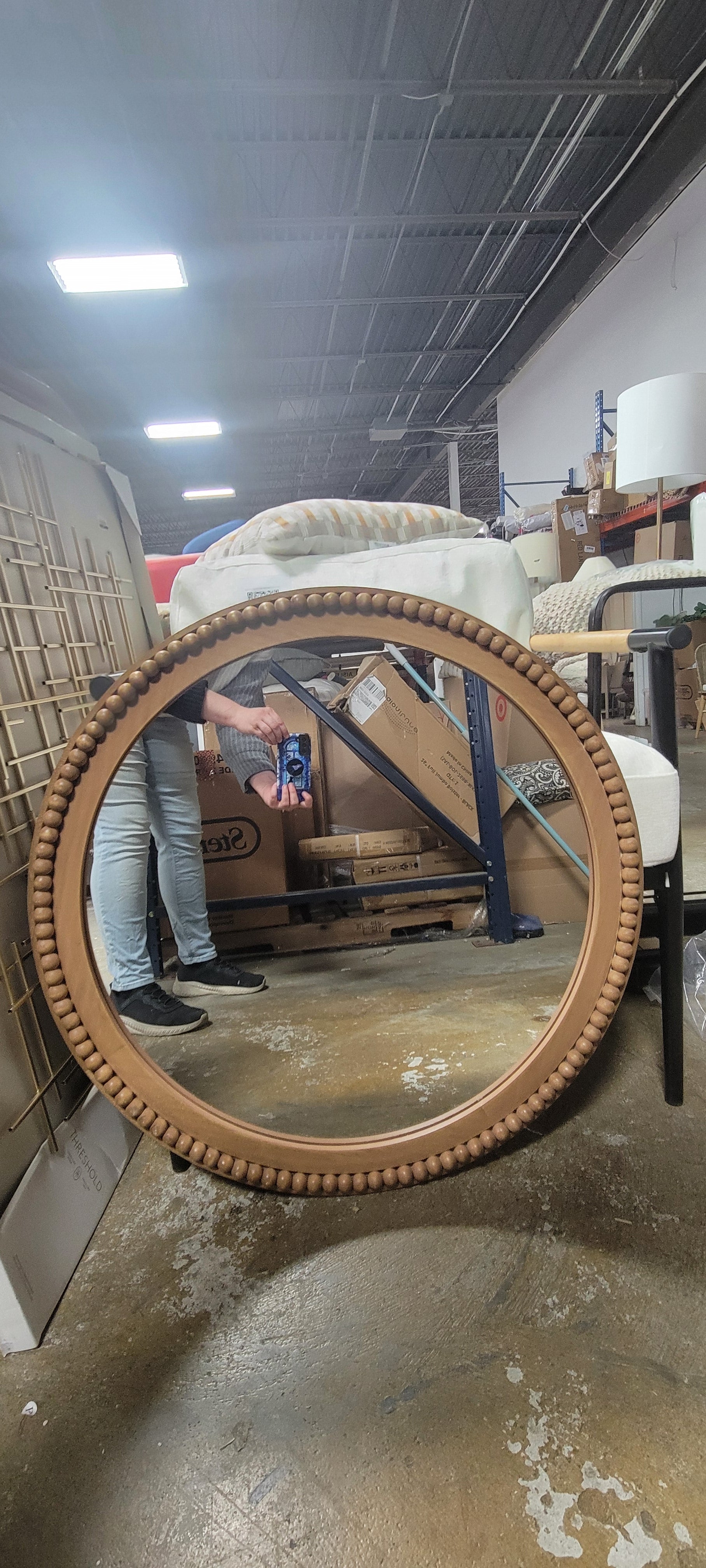 28" Dia Round Wooden Beaded Wall Mirror Natural - Threshold™ - SHOWROOM ITEM