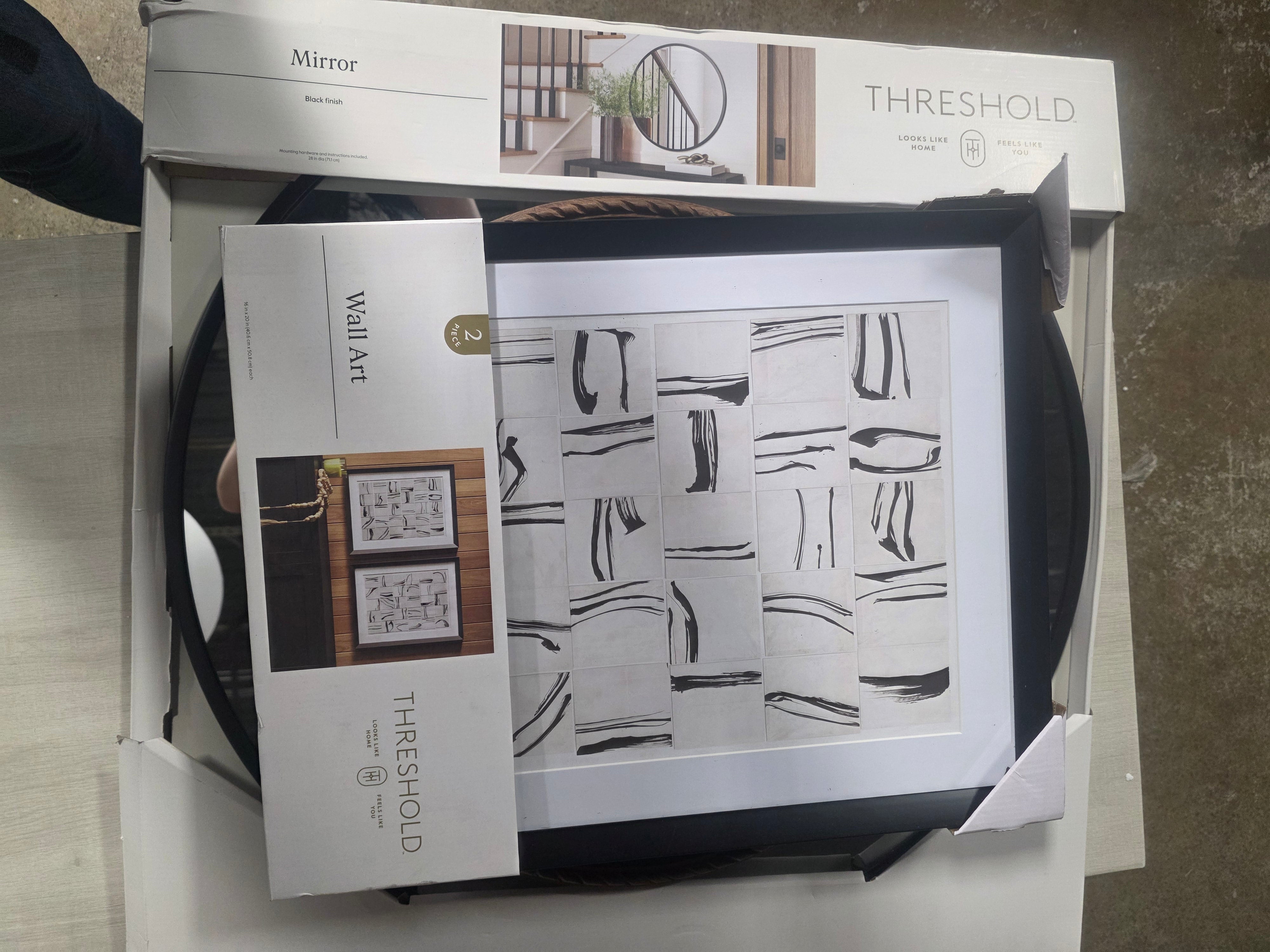 (Set of 2) 16"x20" Patterned Lines Abstract Framed Arts Black - Threshold™ - SHOWROOM ITEM