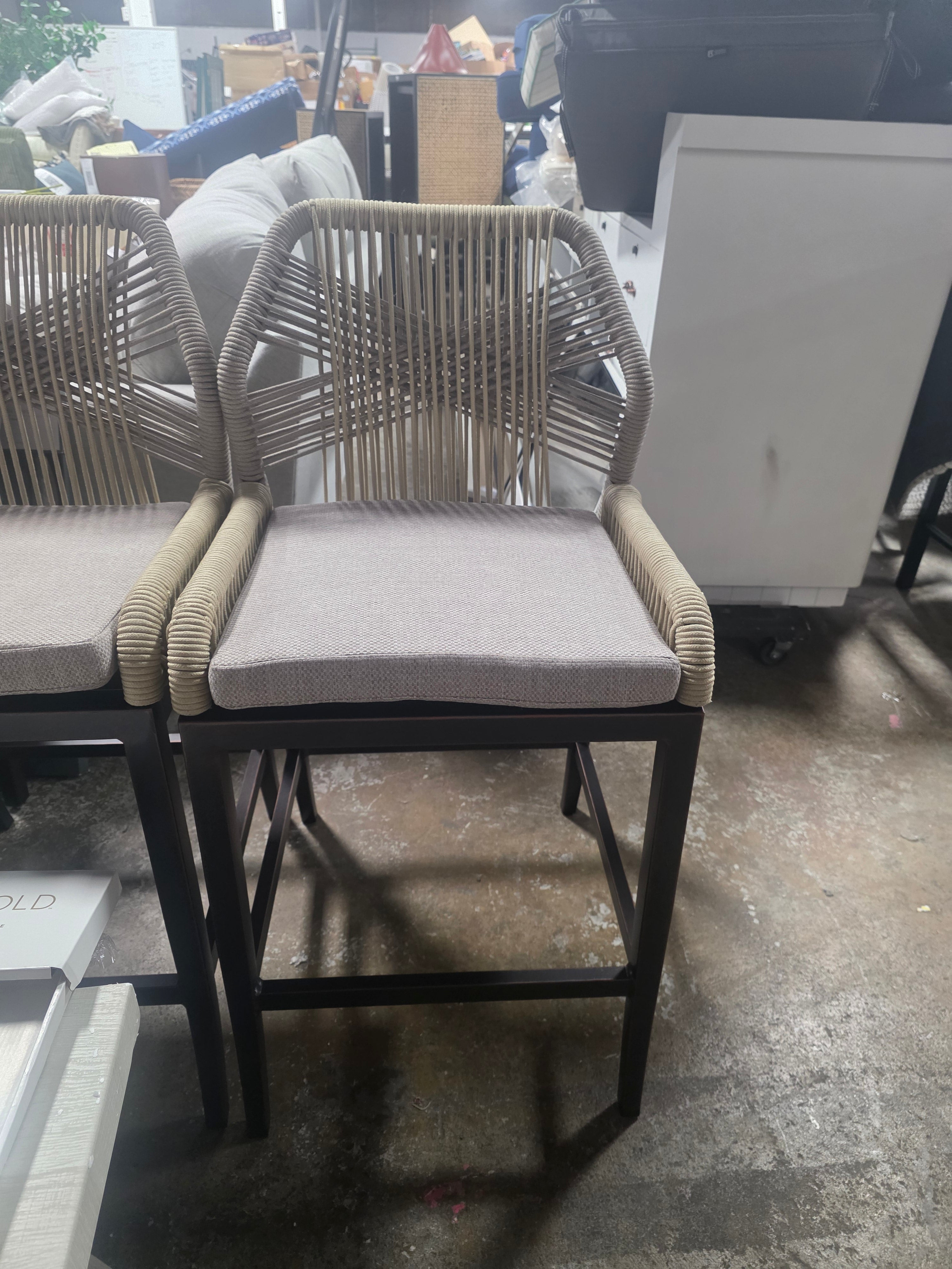 Bayou Breeze Modern Wicker Rattan Barstools With Back Aluminum - SHOWROOM ITEM
