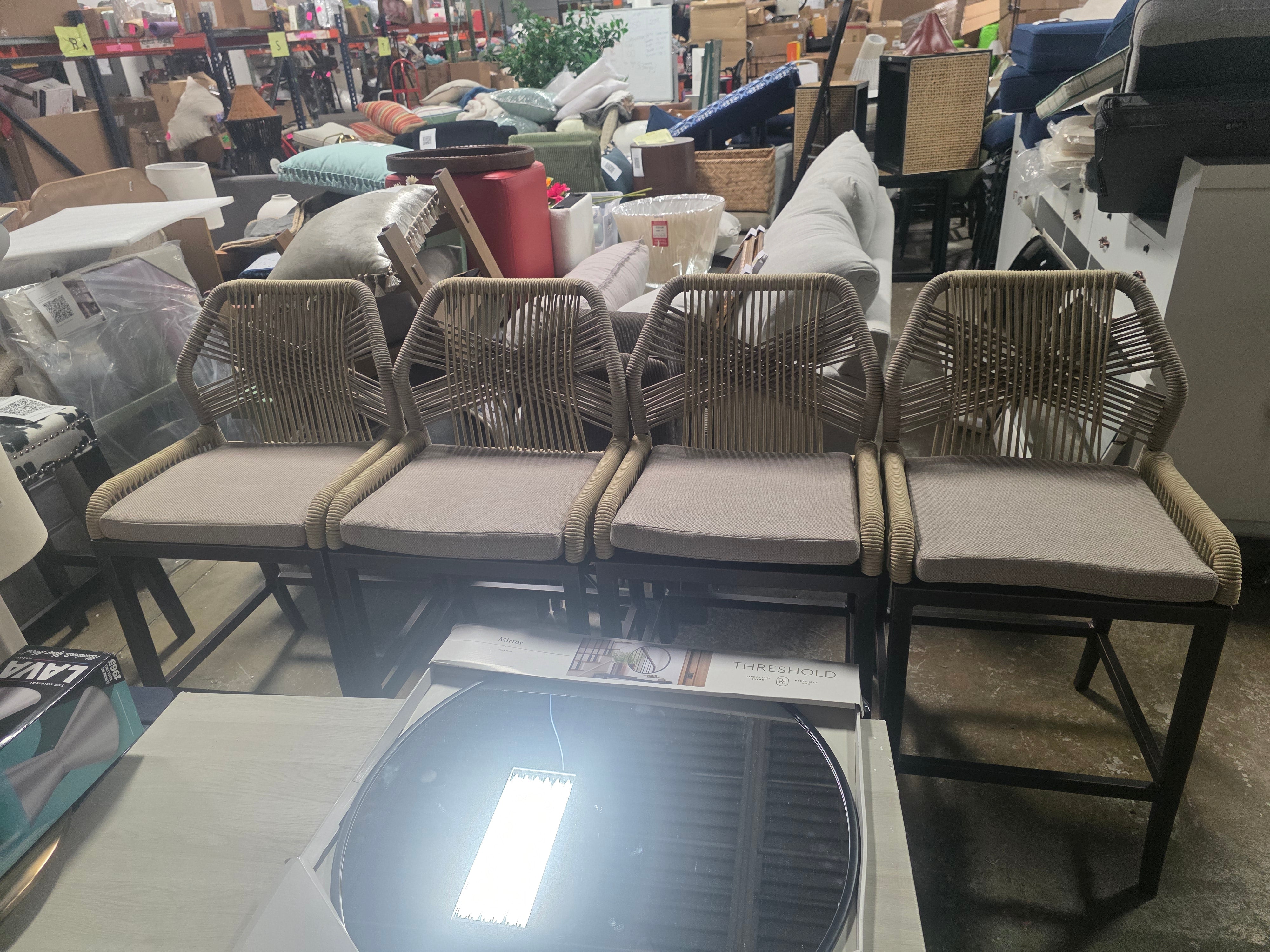 Bayou Breeze Modern Wicker Rattan Barstools With Back Aluminum - SHOWROOM ITEM