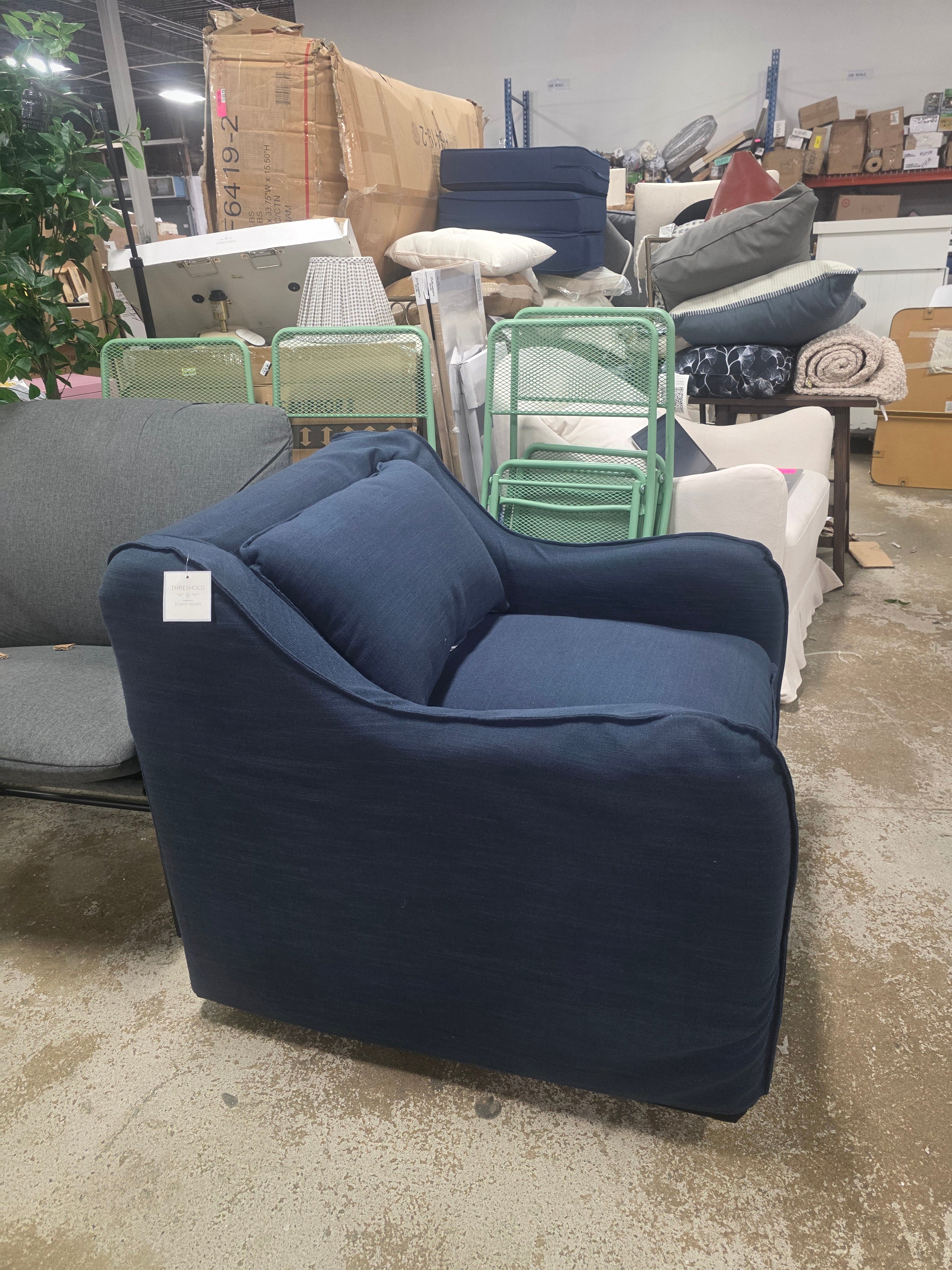 Slipcover style swivel accent chair Blue - Threshold™ designed with Studio McGee - SHOWROOM ITEM 