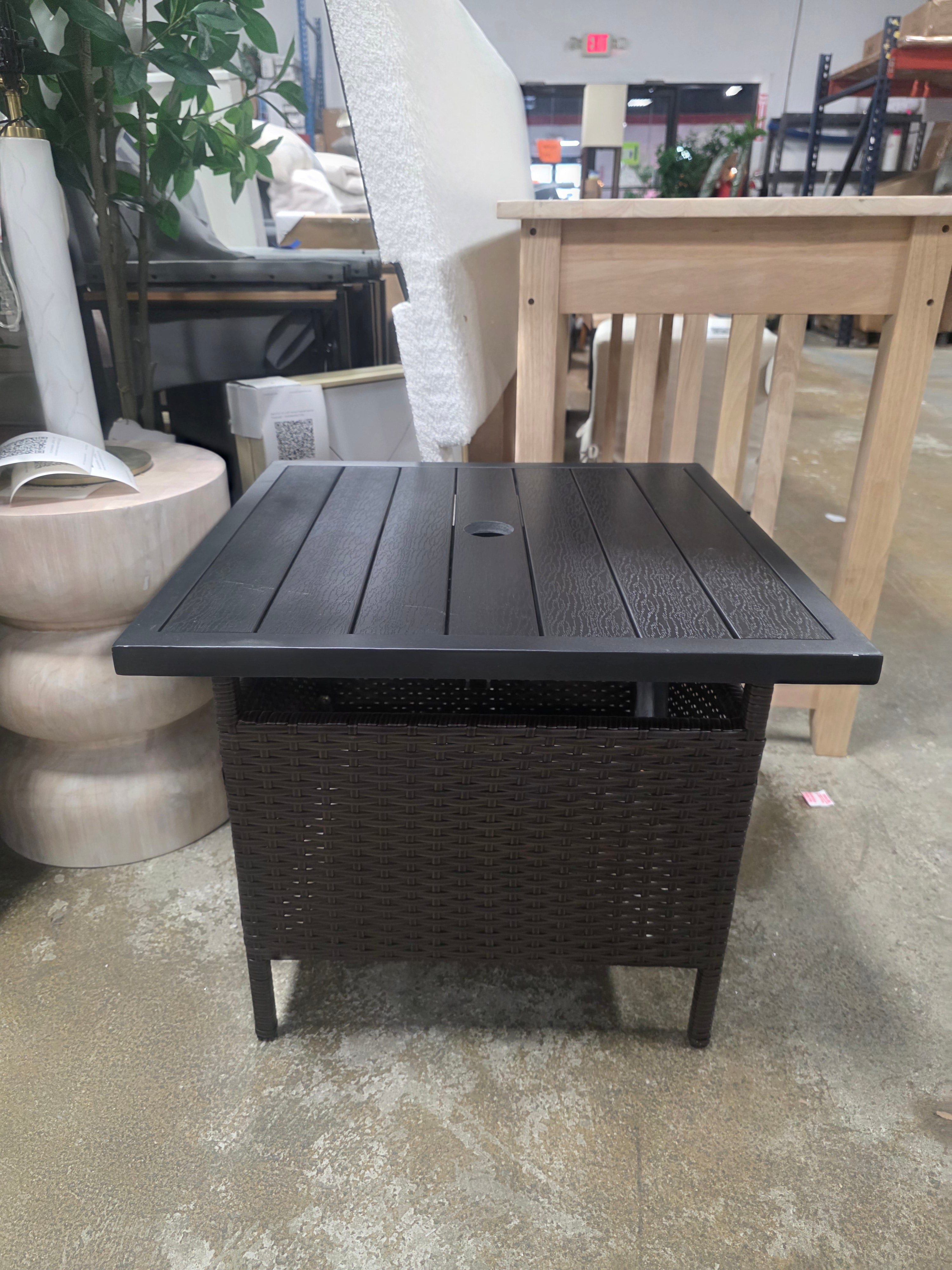 22 in. Patio Metal Rattan Square Side End Table - SHOWROOM ITEM 