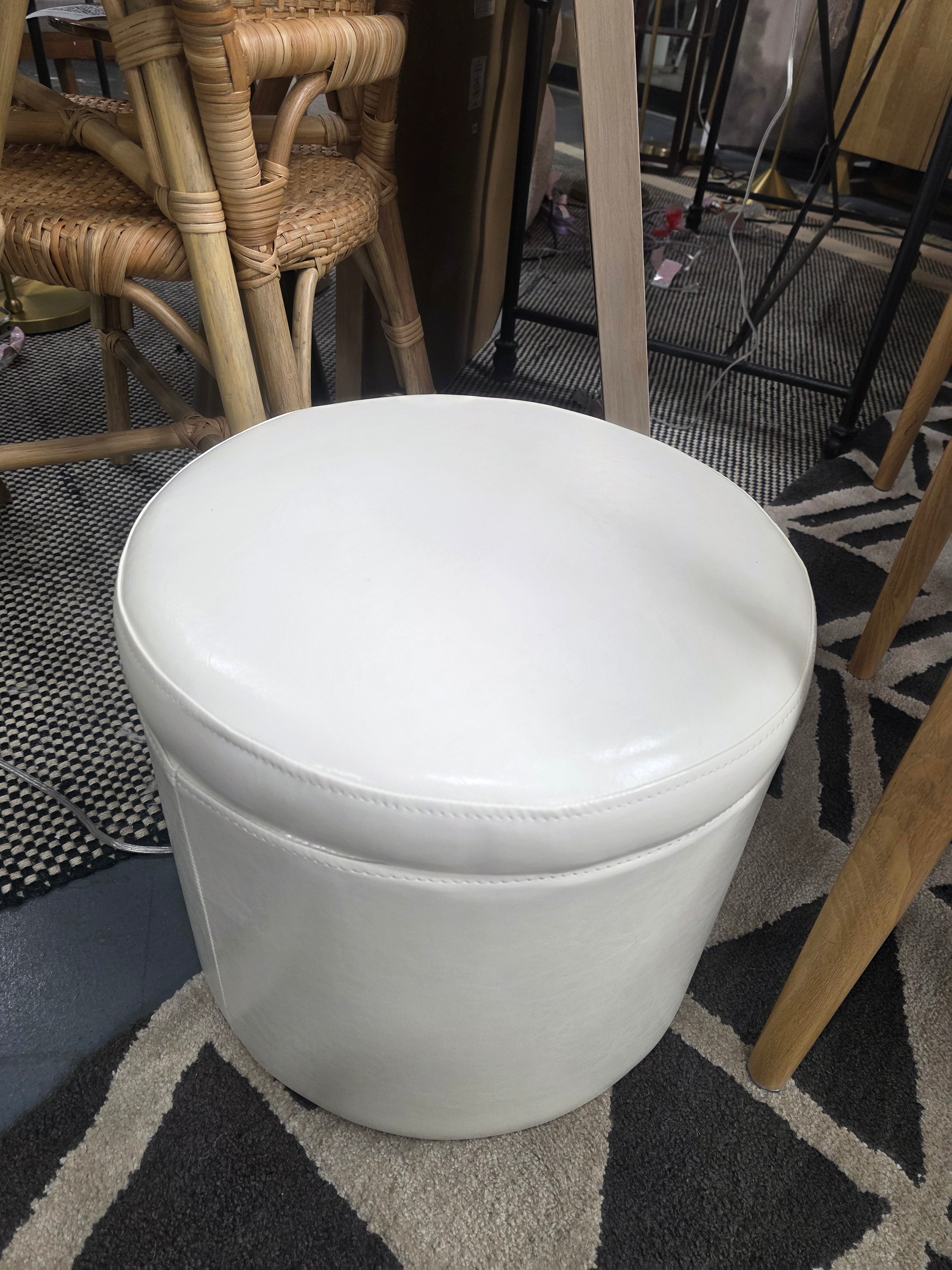 Ahl Arsy 15.75'' Wide Faux Leather Round Storage Ottoman - SHOWROOM ITEM 