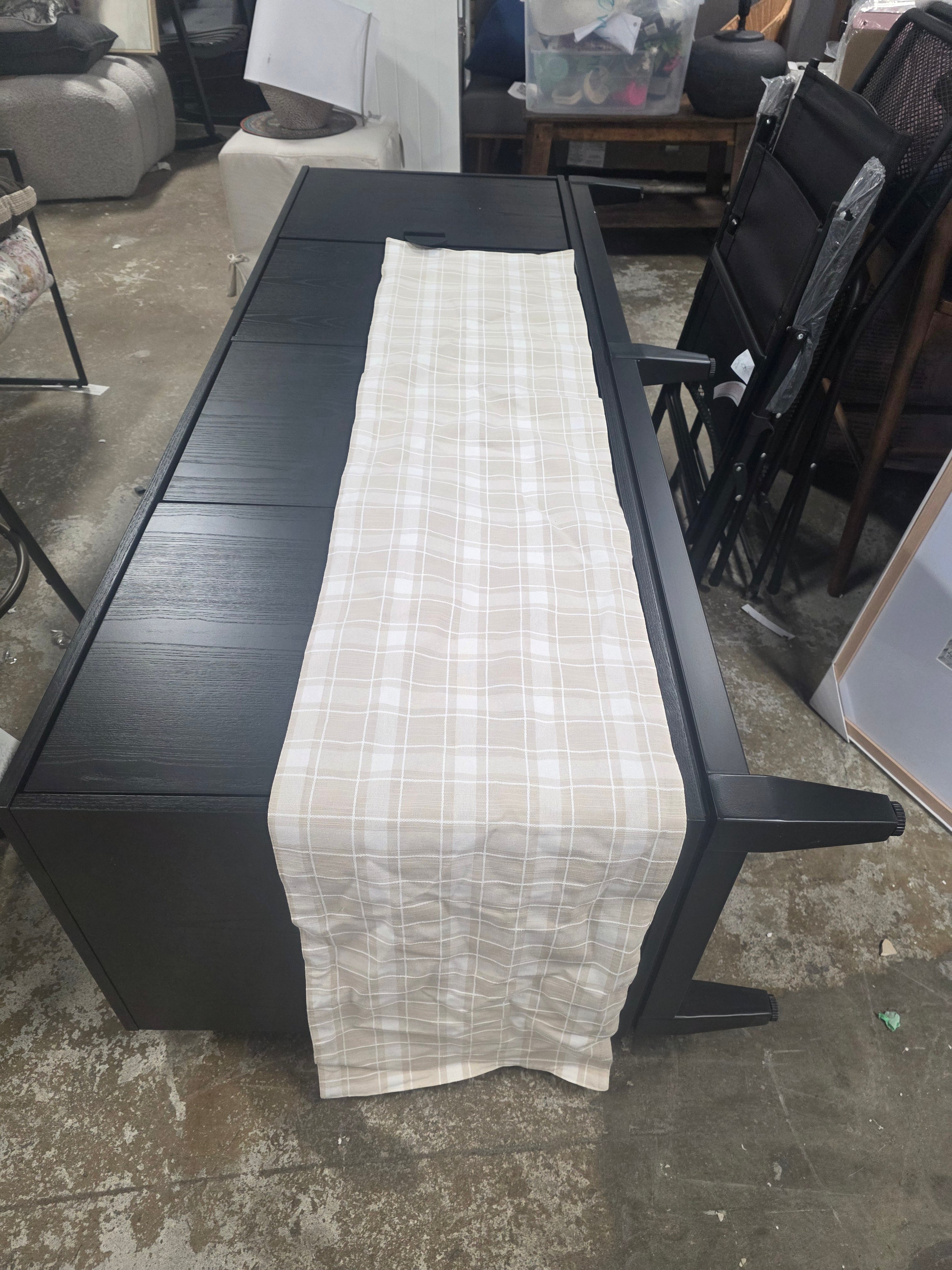 14"x72" Grid Plaid Cotton Table Runner Beige/Cream - Hearth & Hand™ with Magnolia - SHOWROOM ITEM 