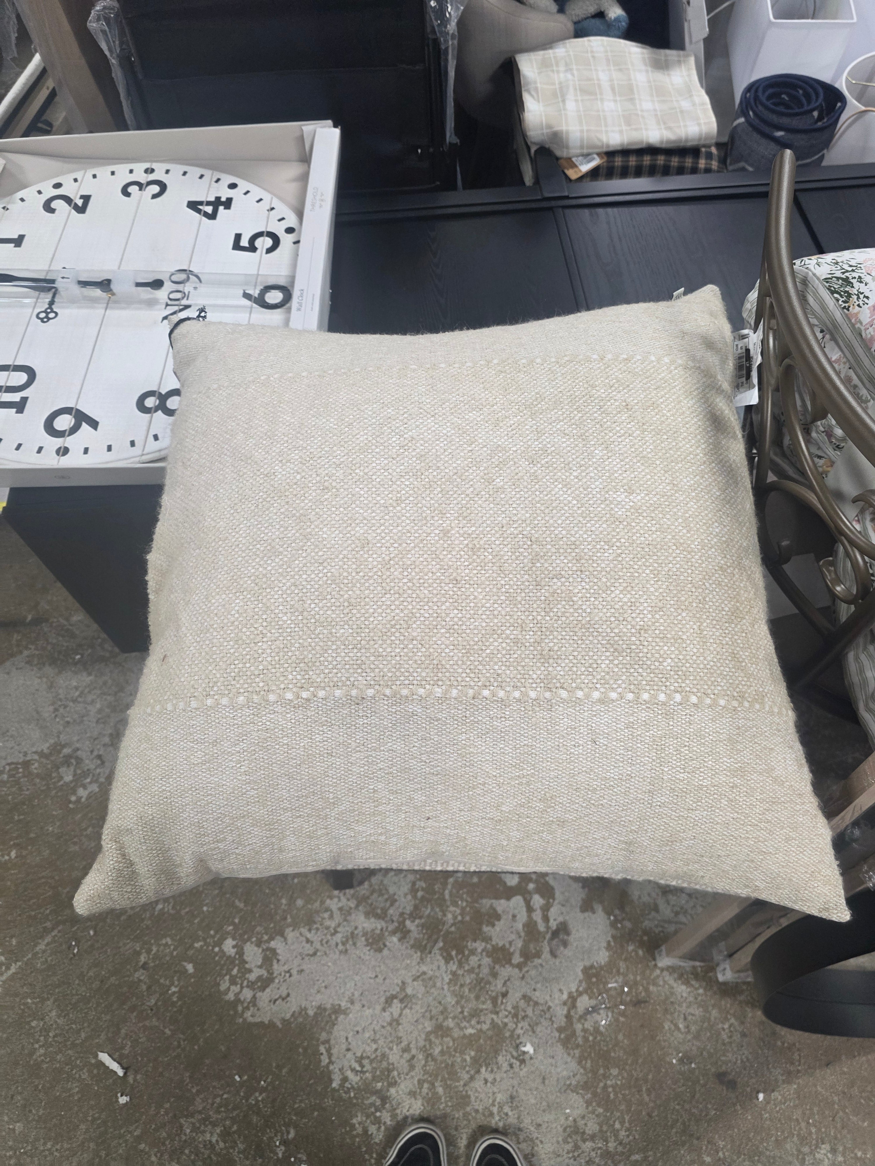 24"x24" Block Stripe Square Throw Pillow Heathered Beige - Hearth & Hand™ - SHOWROOM ITEM 
