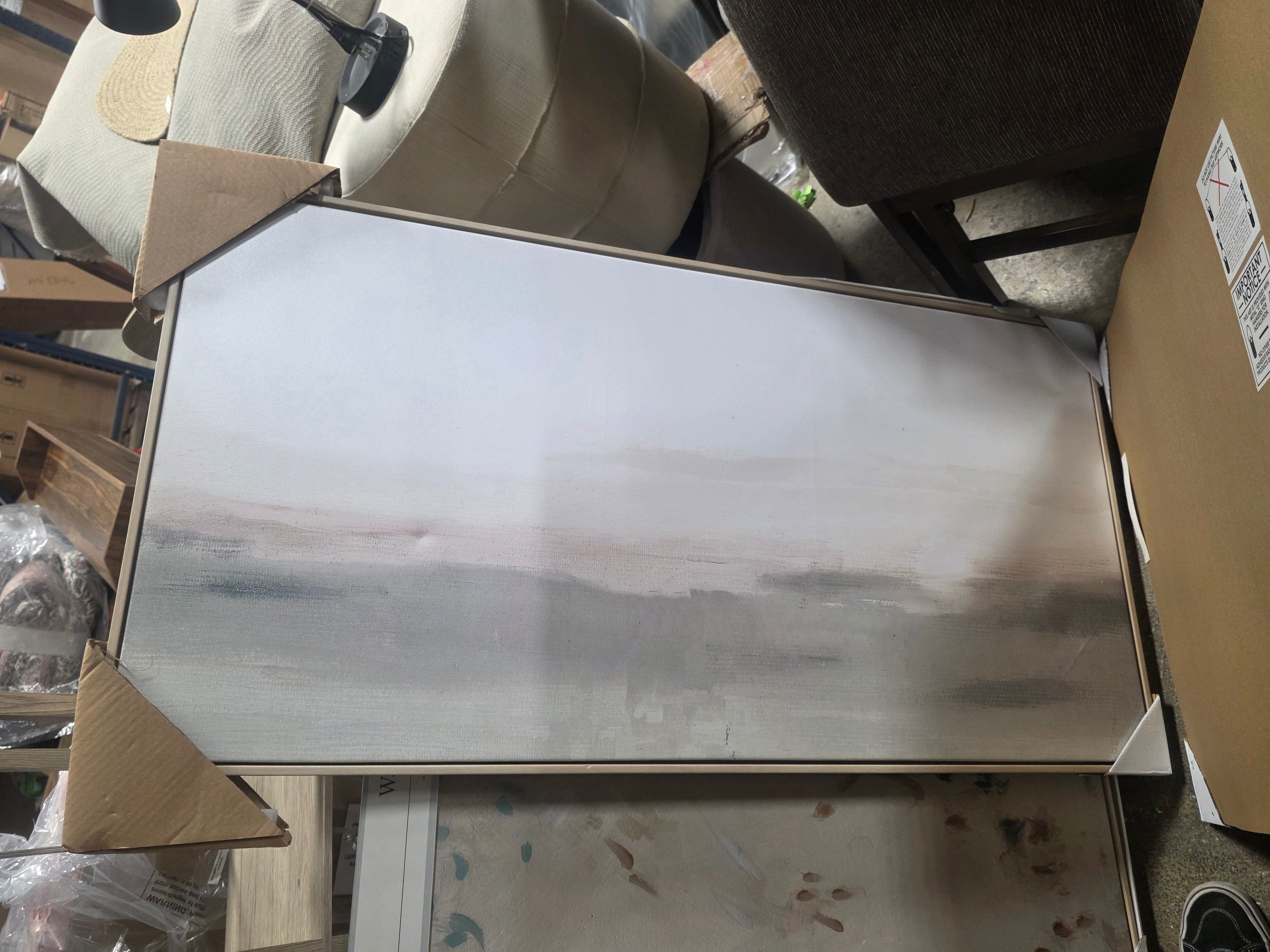47" x 24" Haze Framed Wall Canvas - Threshold™: Modern Abstract Digital Art, Beige Frame - SHOWROOM ITEM 