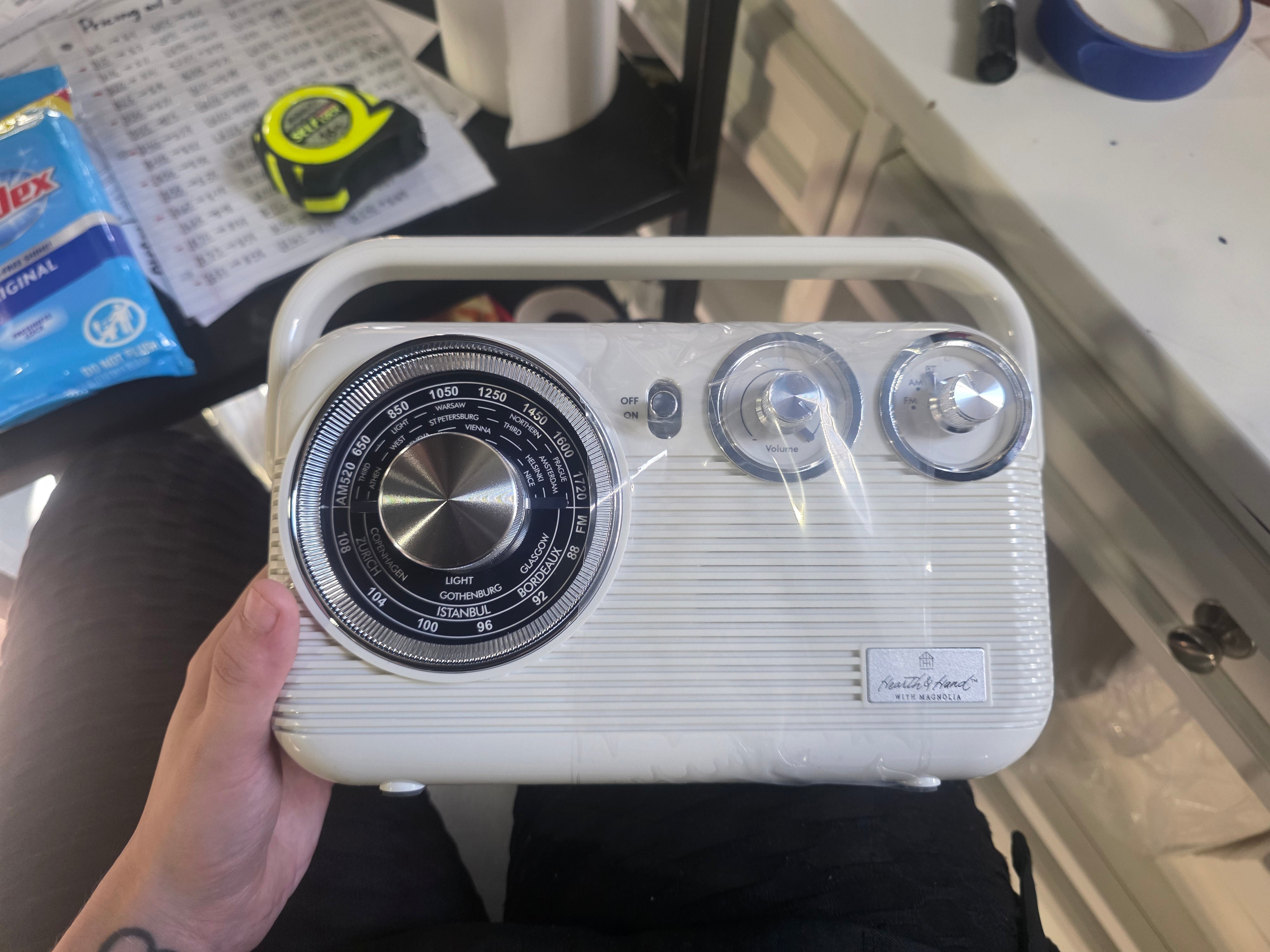 Retro Portable AM/FM Bluetooth Radio Cream - Hearth & Hand™ with Magnolia - SHOWROOM ITEM 