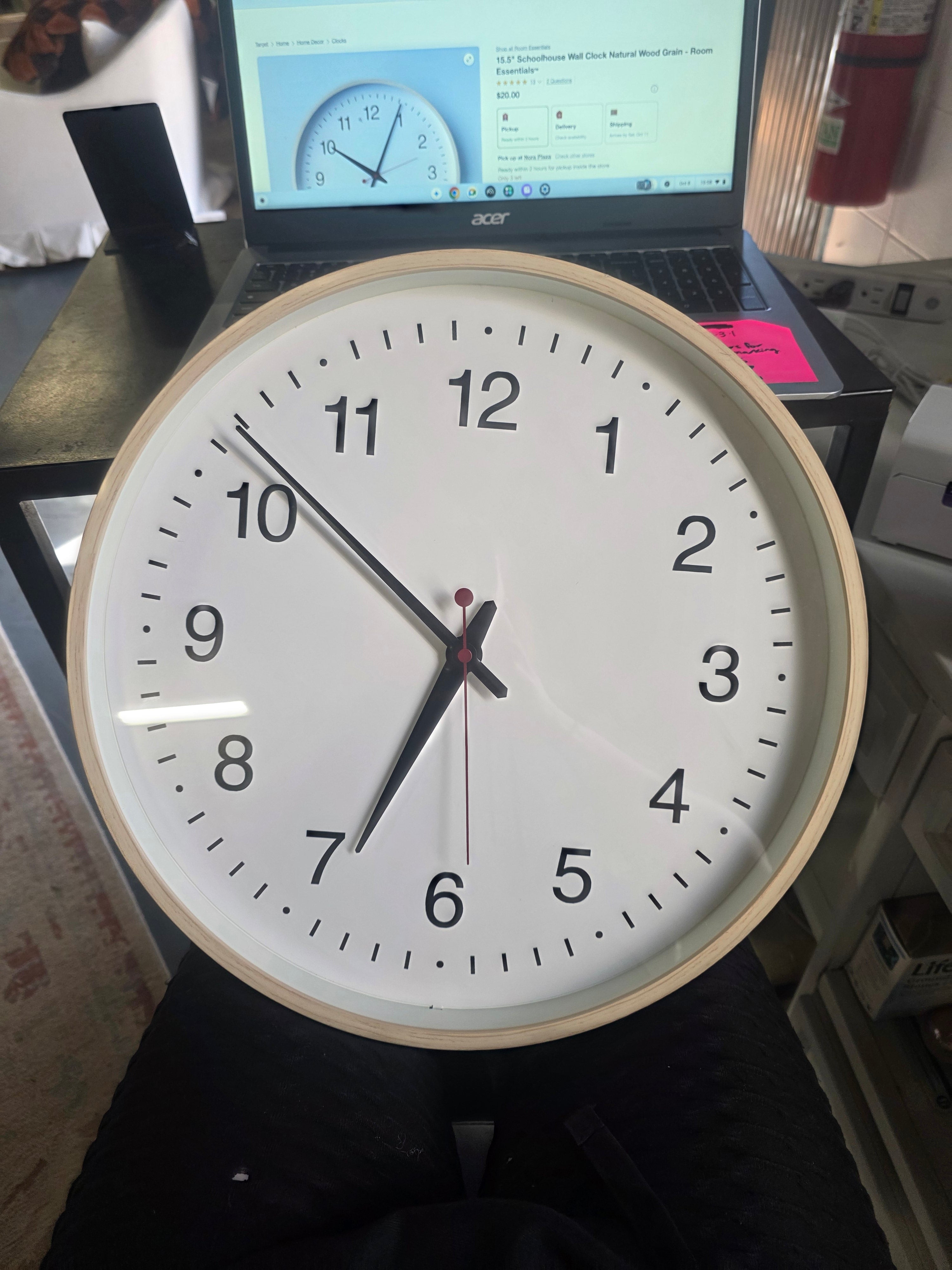 15.5" Schoolhouse Wall Clock Natural Wood Grain - Room Essentials™ - SHOWROOM ITEM 