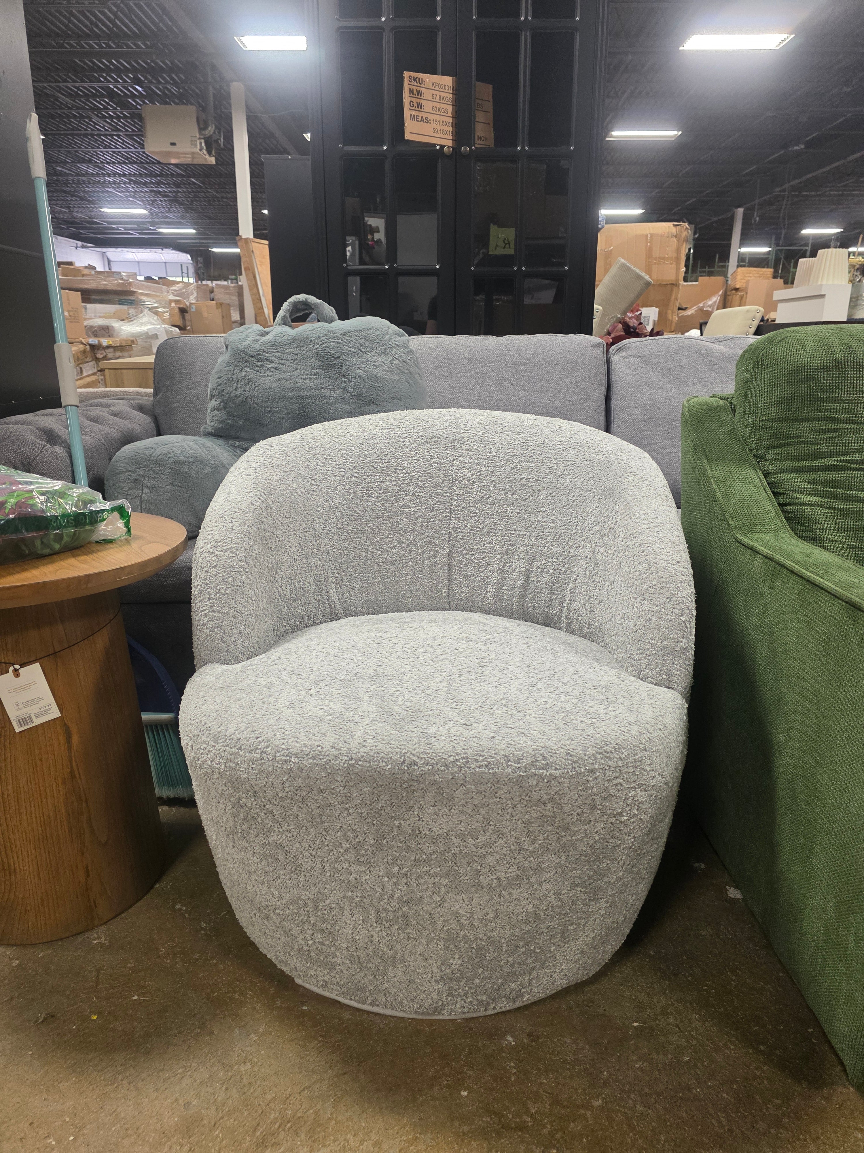 Hadriel Small Swivel Chair,Full Assembled Boucle Upholstered Fabric Barrel Chair - SHOWROOM ITEM 