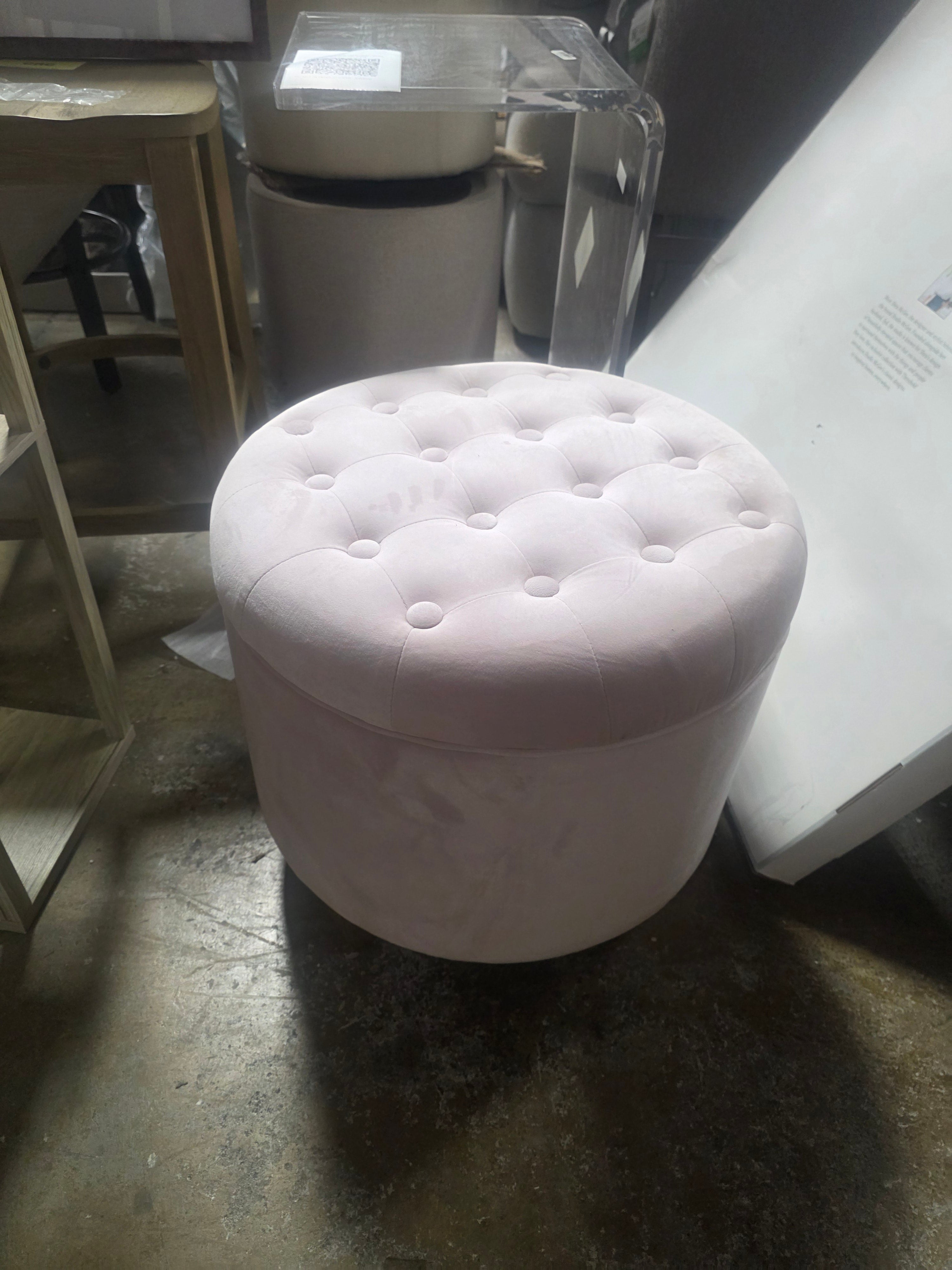 HomePop Velvet Tufted Round Storage Ottoman Pink Blush - SHOWROOM ITEM 