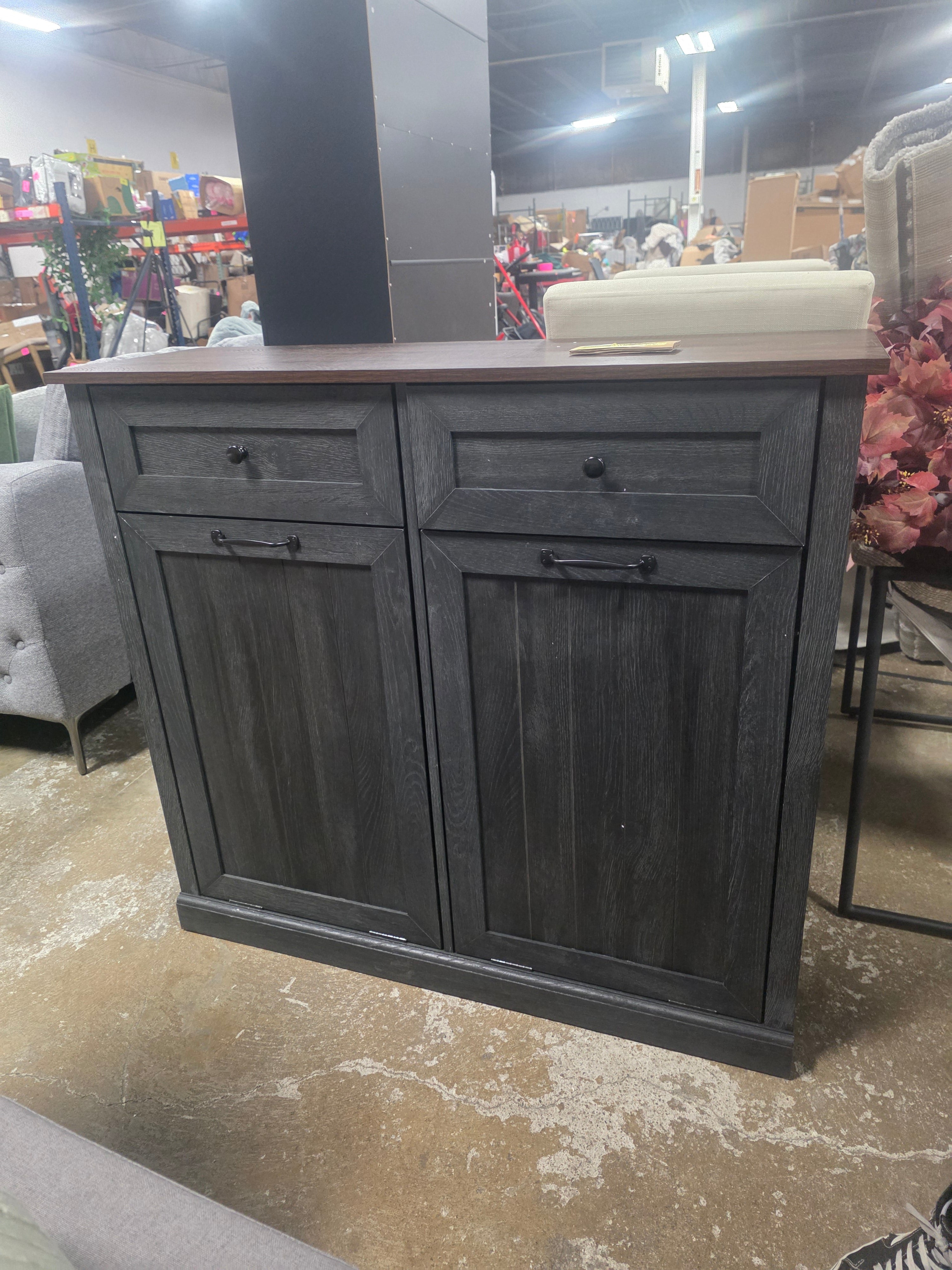 Farmhouse Tilt Out Trash Can Cabinet; Dog Proof Trash Can Cabinet - SHOWROOM ITEM 