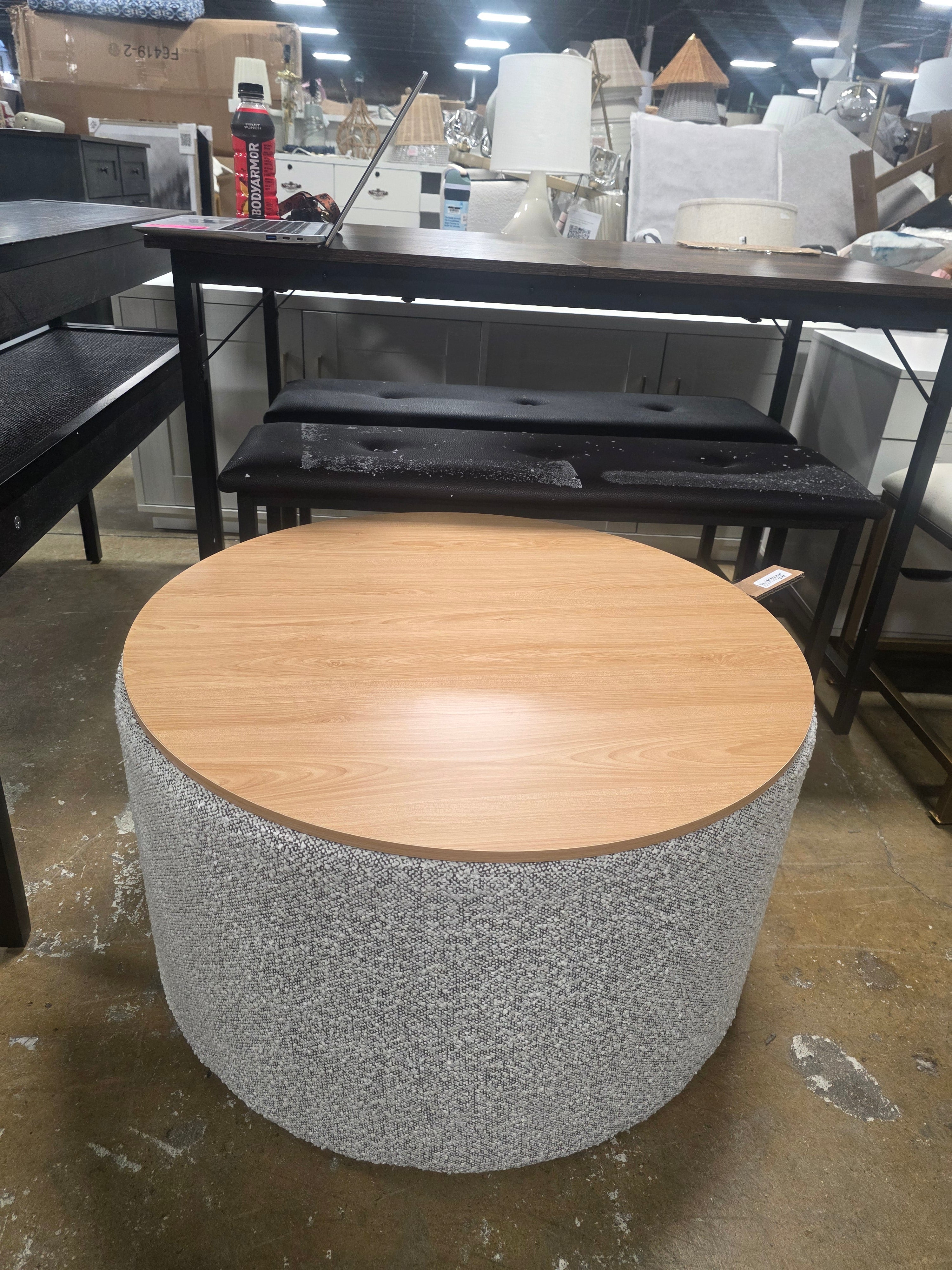 Wood Top Storage Ottoman - HomePop - SHOWROOM ITEM 