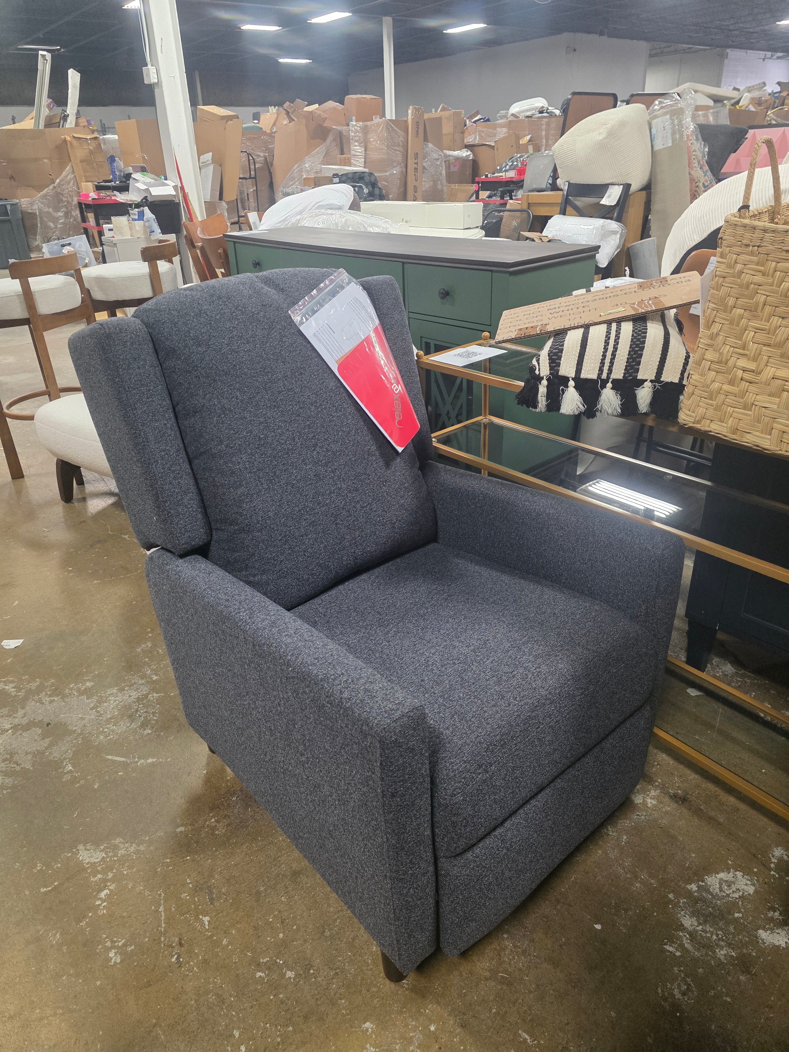 Relax-A-Lounger Clovis Modern Pushback Recliner, Navy Fabric - SHOWROOM ITEM 